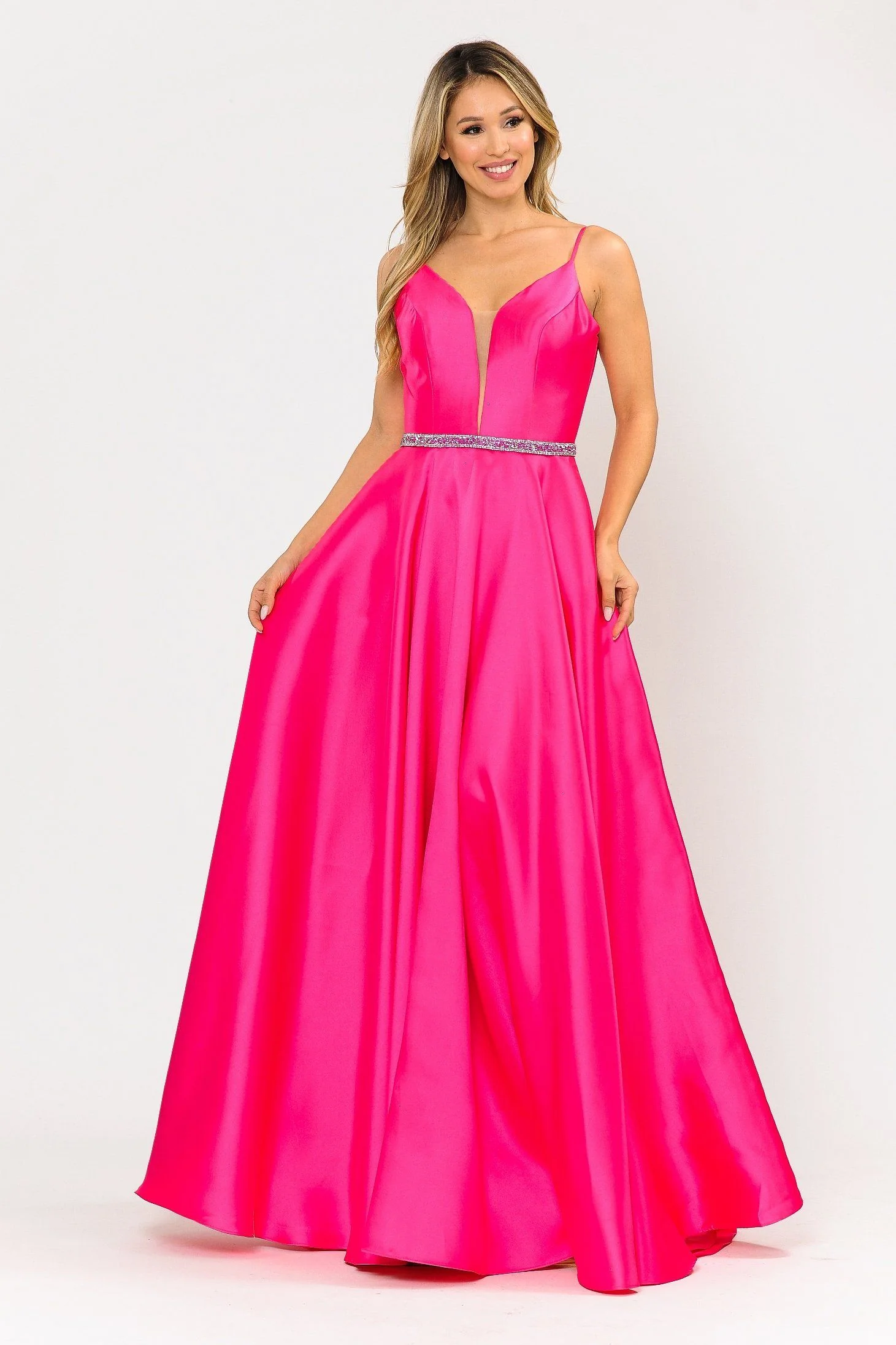 Poly USA 8672 Long Spaghetti Strap Dress with Deep Neckline - Image 12