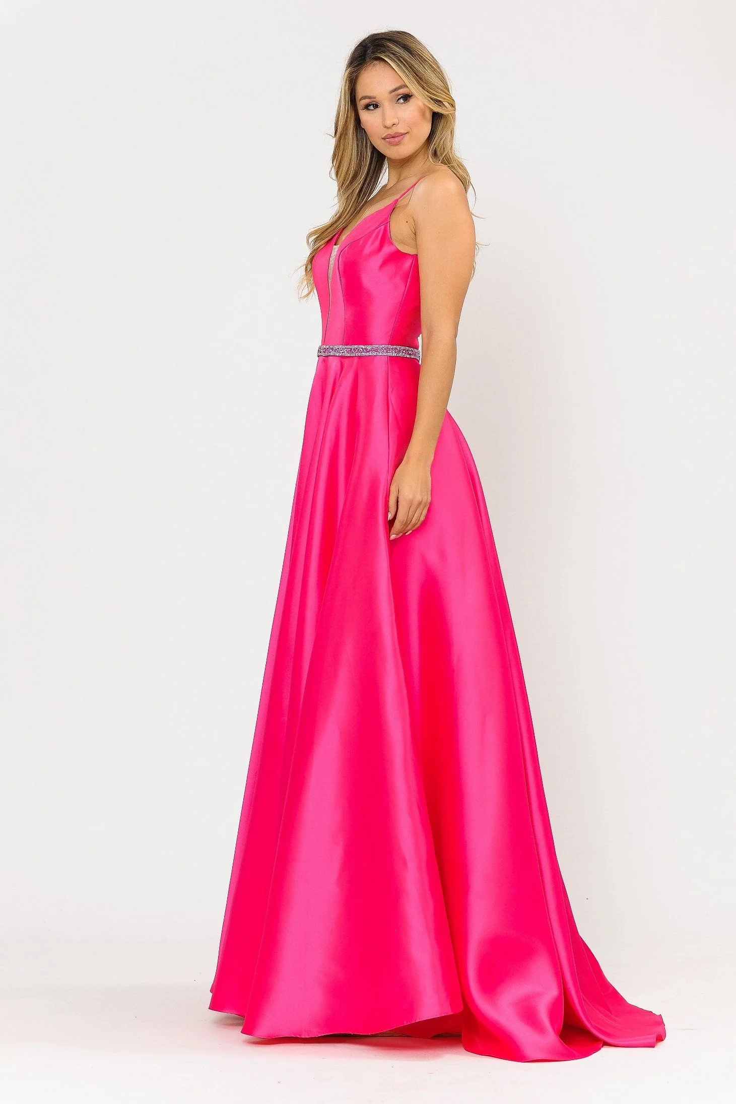 Poly USA 8672 Long Spaghetti Strap Dress with Deep Neckline - Image 13