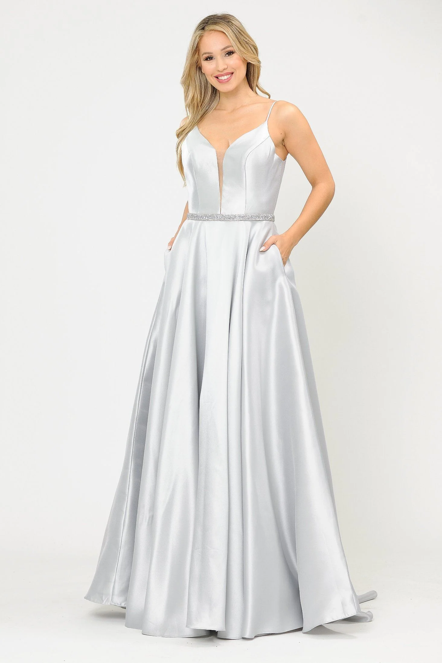 Poly USA 8672 Long Spaghetti Strap Dress with Deep Neckline - Image 14