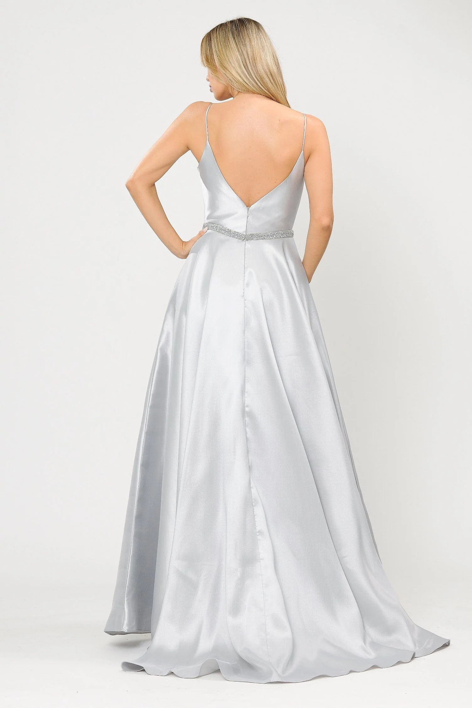 Poly USA 8672 Long Spaghetti Strap Dress with Deep Neckline - Image 16