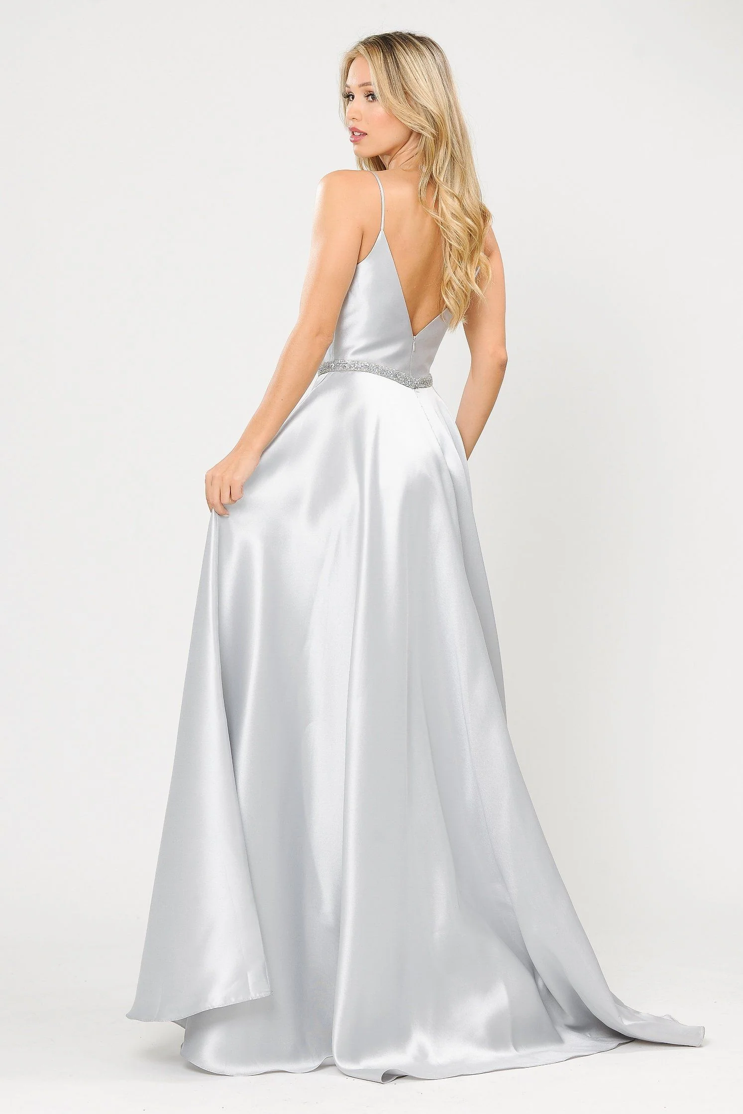 Poly USA 8672 Long Spaghetti Strap Dress with Deep Neckline - Image 17