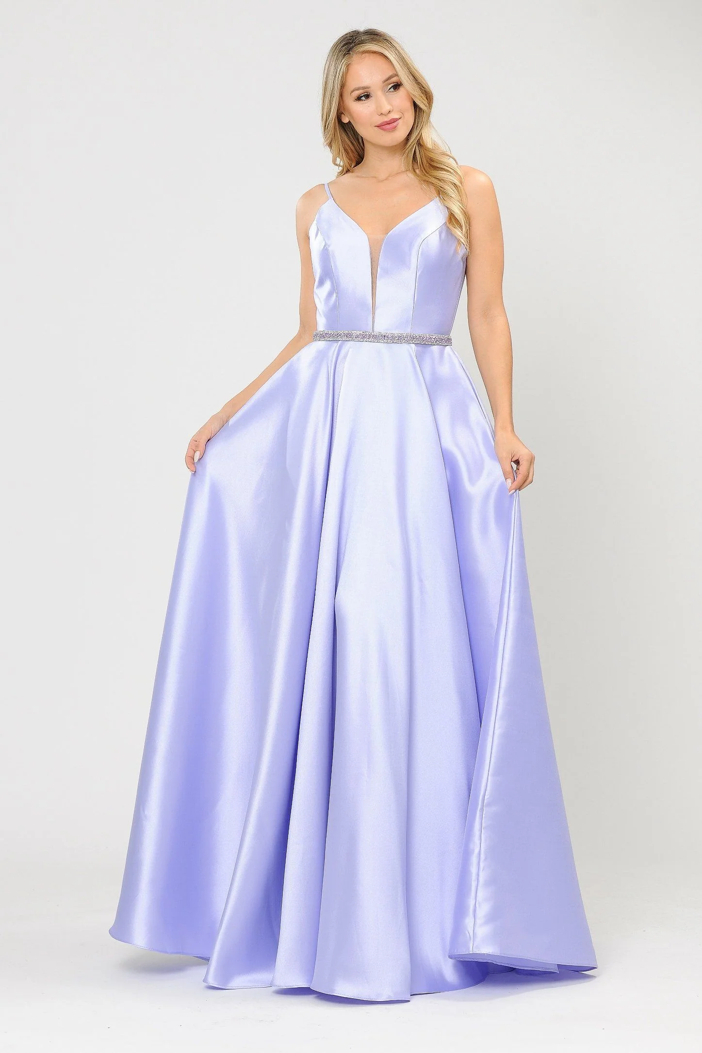 Poly USA 8672 Long Spaghetti Strap Dress with Deep Neckline - Image 18