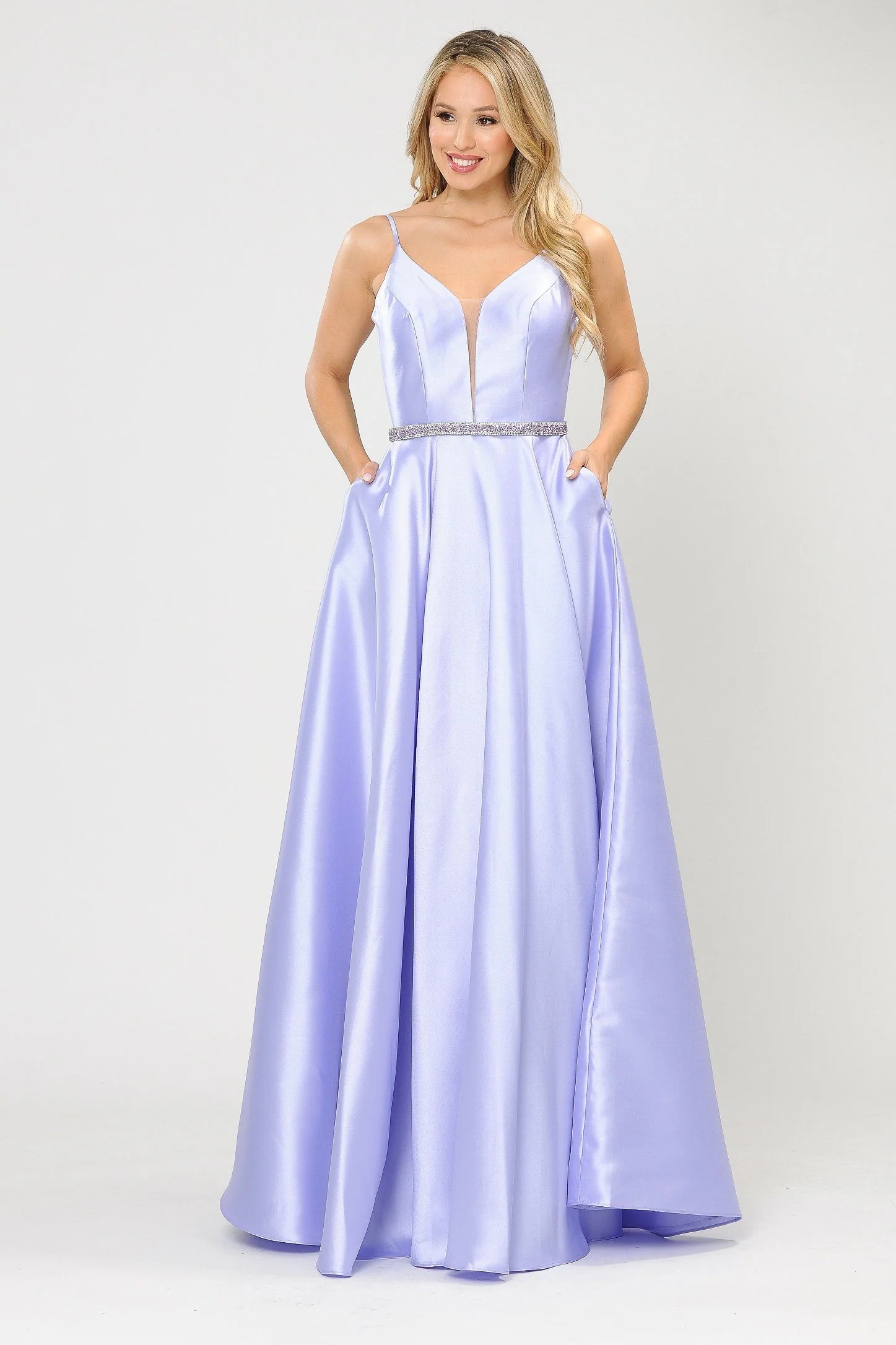 Poly USA 8672 Long Spaghetti Strap Dress with Deep Neckline - Image 21