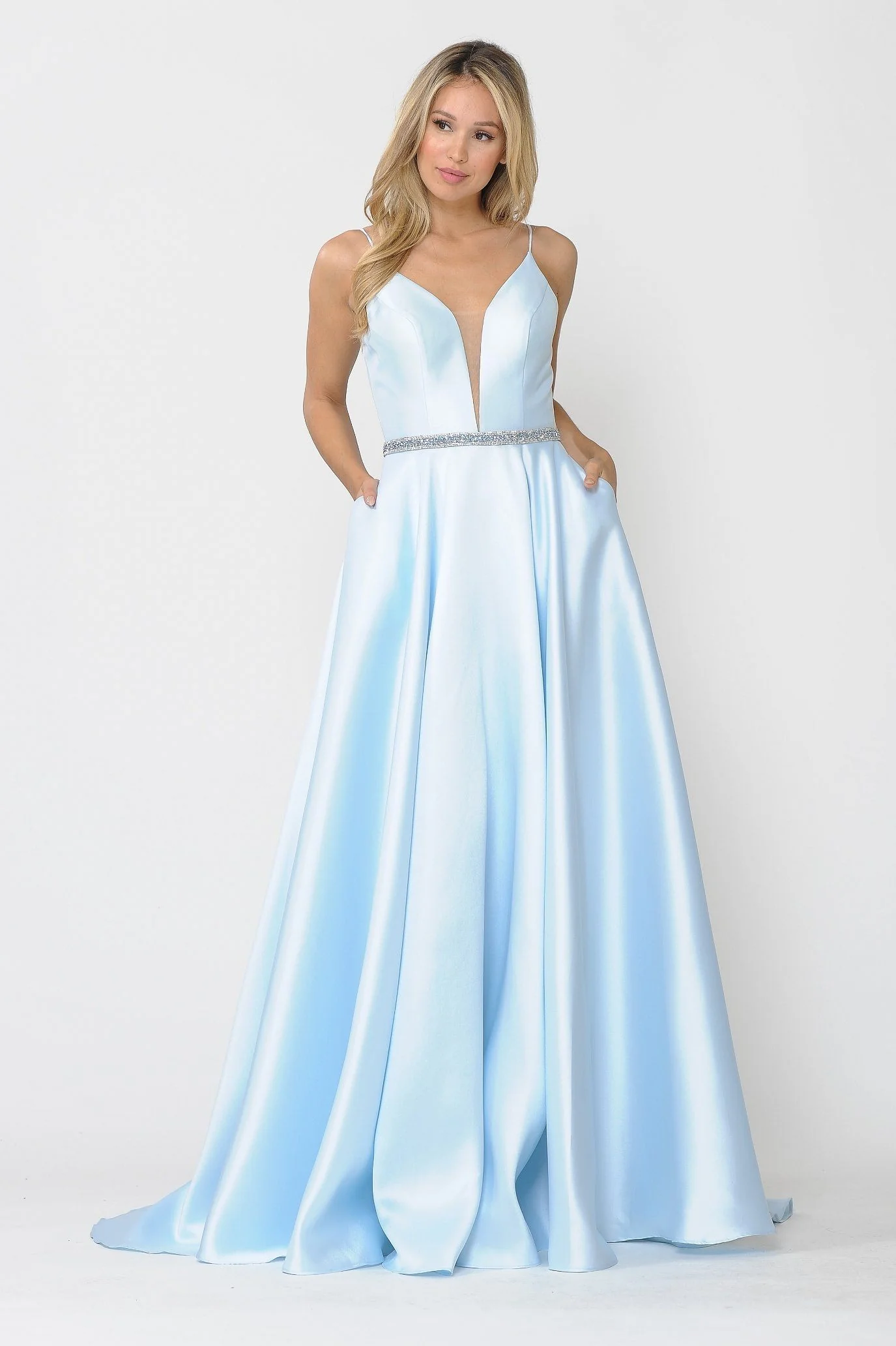 Poly USA 8672 Long Spaghetti Strap Dress with Deep Neckline - Image 22