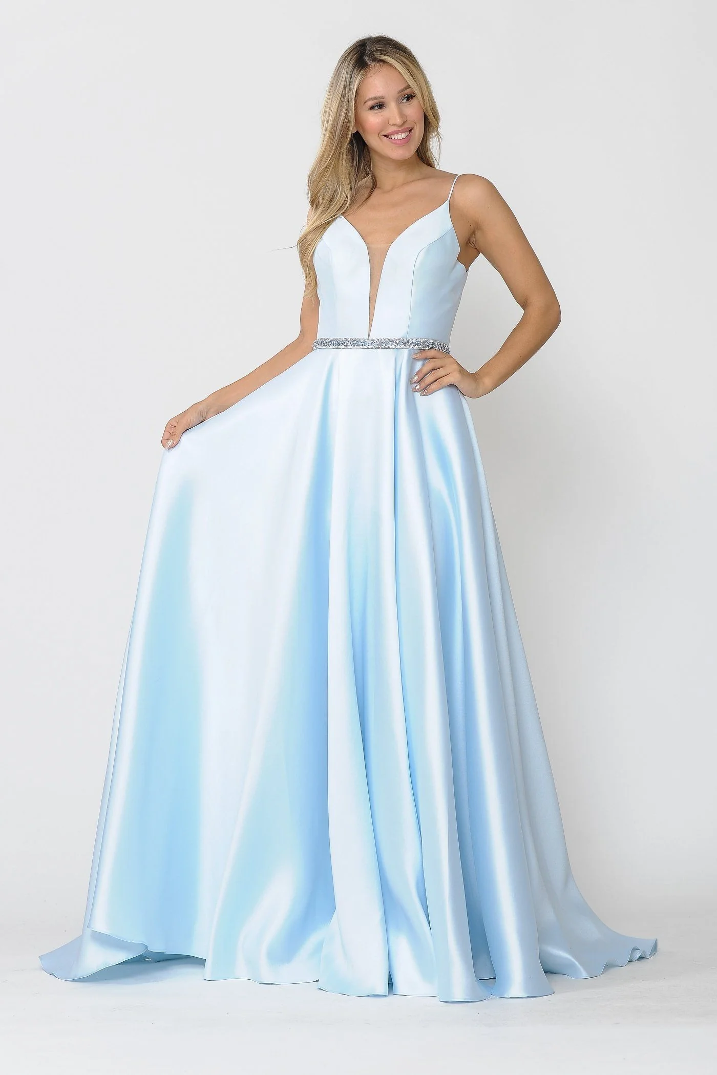Poly USA 8672 Long Spaghetti Strap Dress with Deep Neckline - Image 25