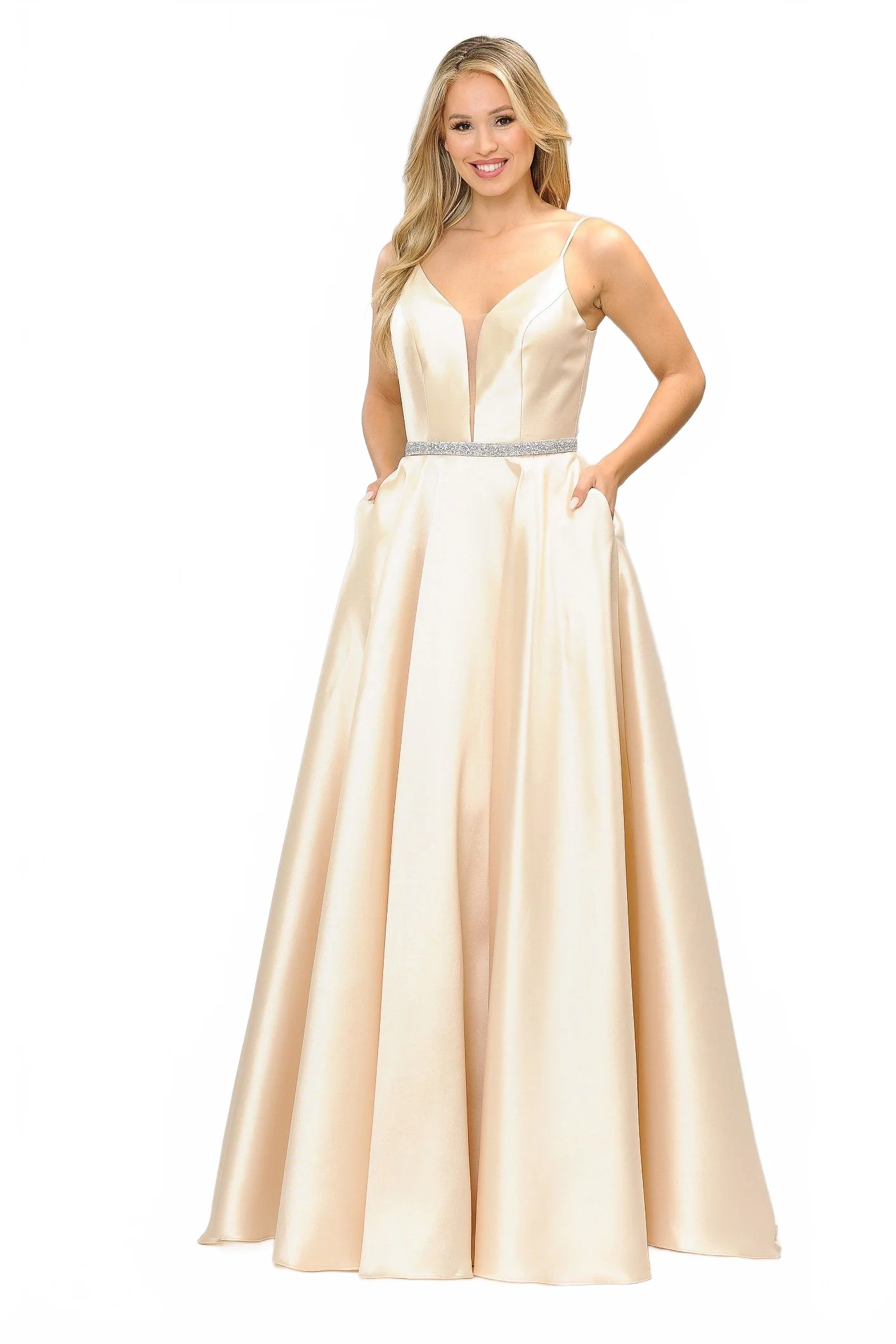 Poly USA 8672 Long Spaghetti Strap Dress with Deep Neckline - Image 28