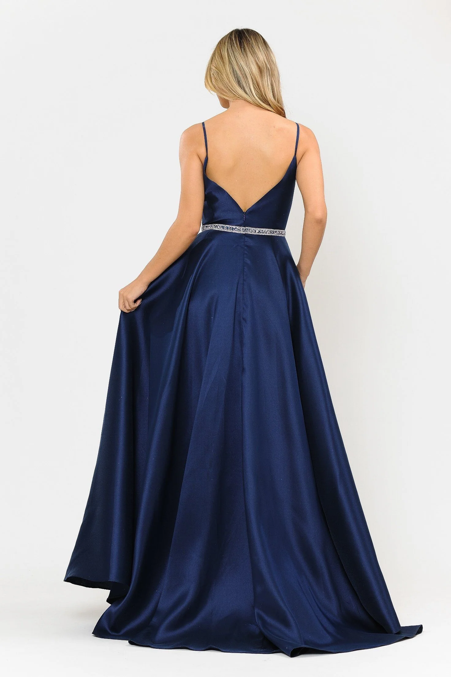 Poly USA 8672 Long Spaghetti Strap Dress with Deep Neckline - Image 6