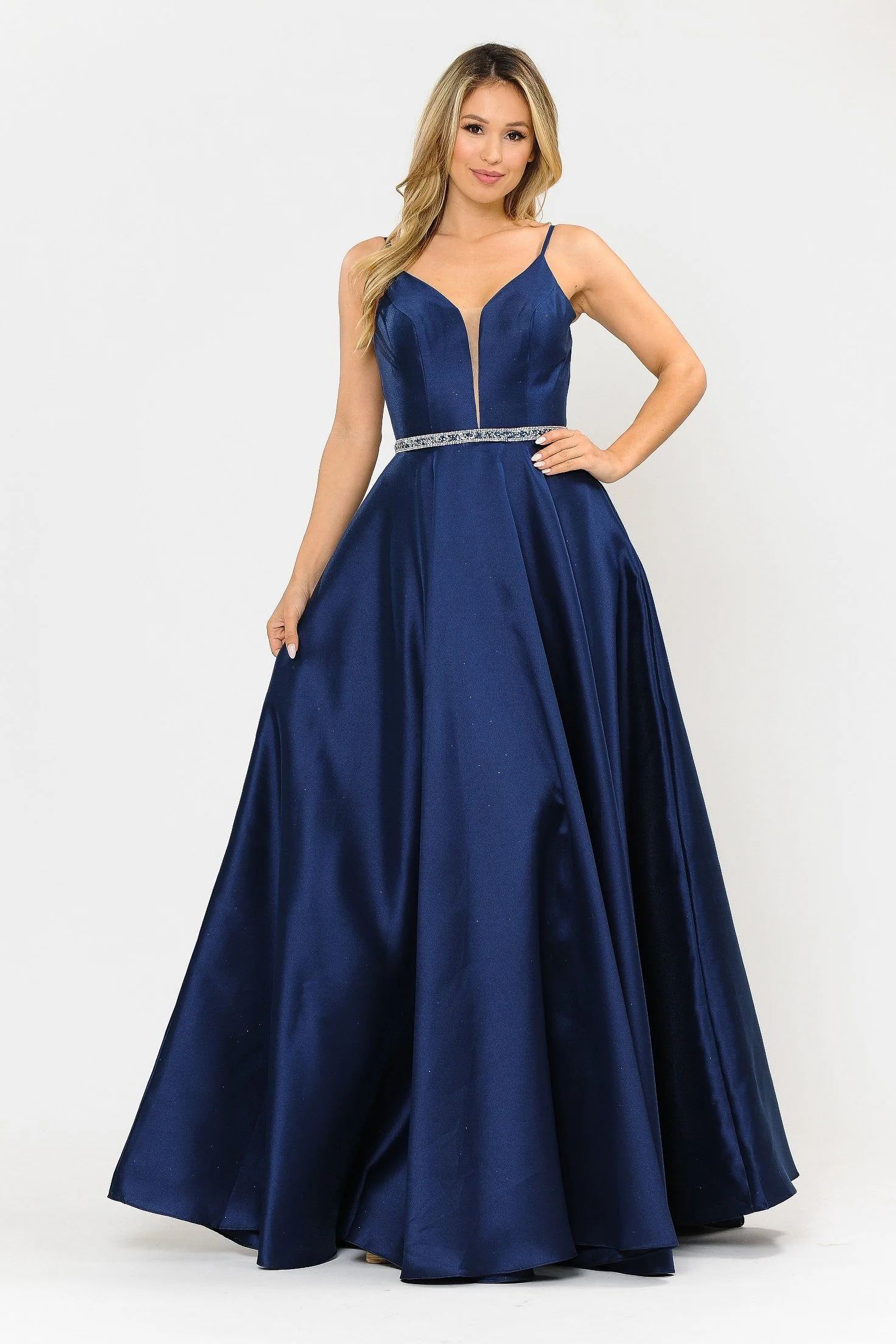 Poly USA 8672 Long Spaghetti Strap Dress with Deep Neckline - Image 8