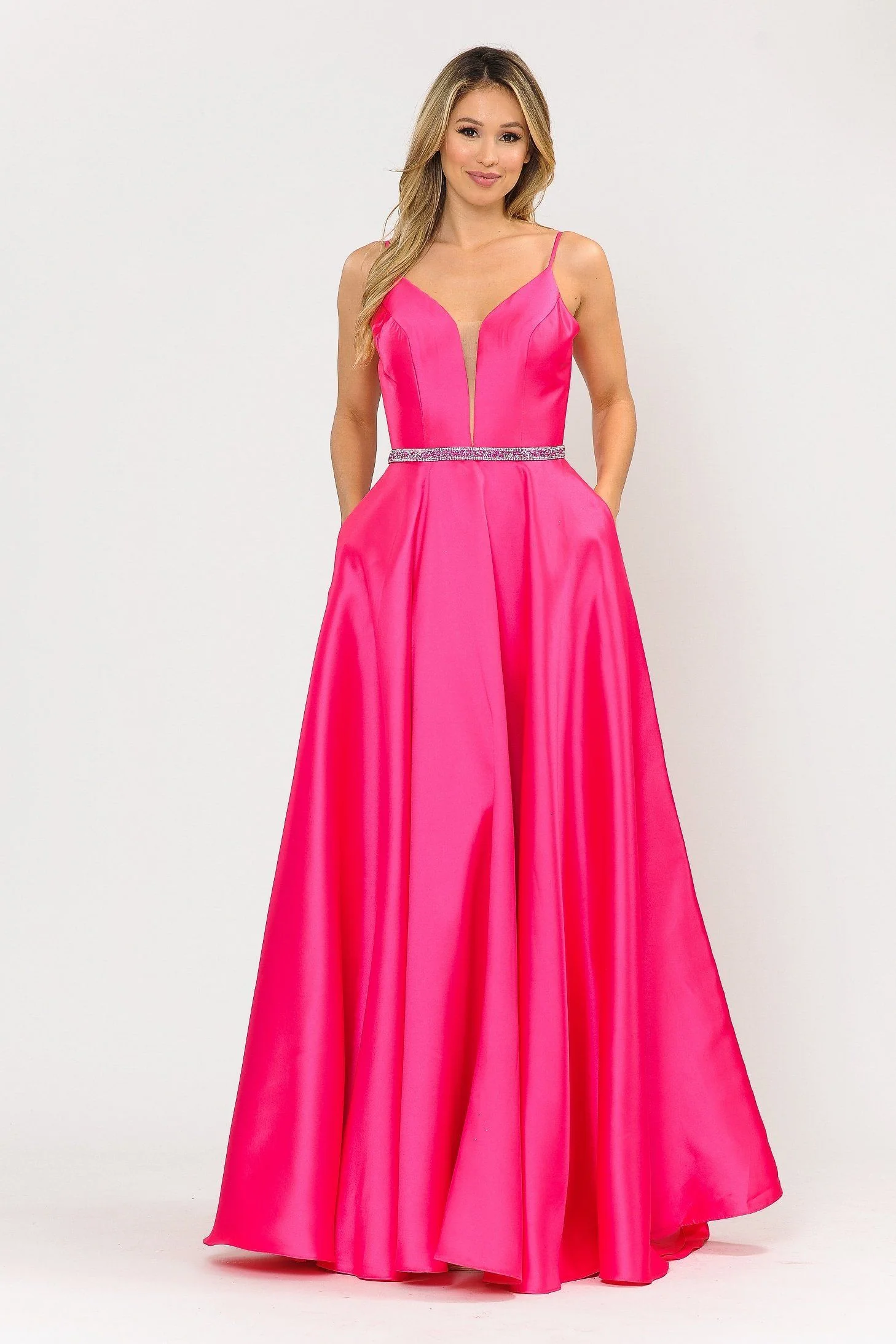 Poly USA 8672 Long Spaghetti Strap Dress with Deep Neckline - Image 9
