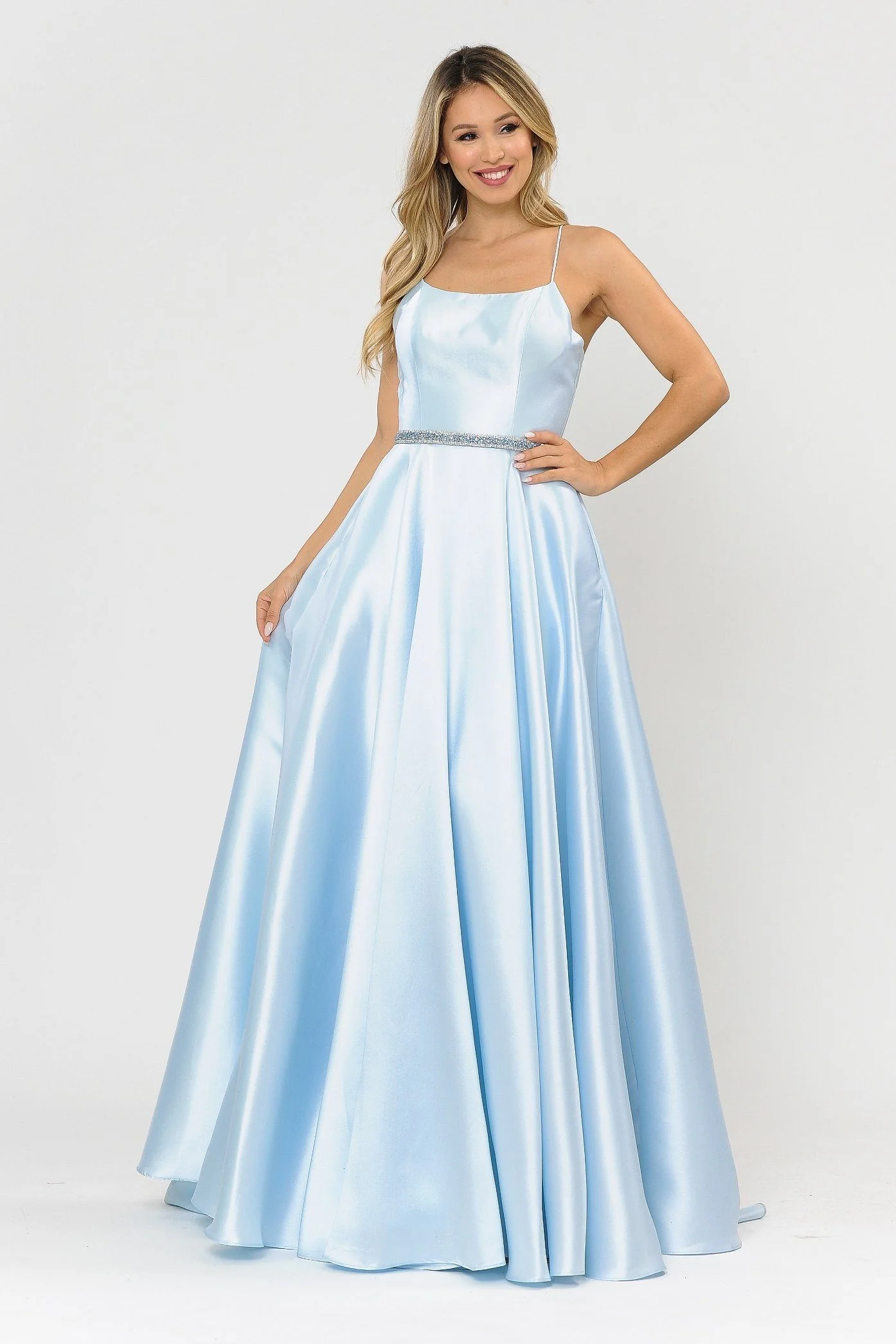 Poly USA 8684 Long Square Neck Dress with Corset Back - Image 5