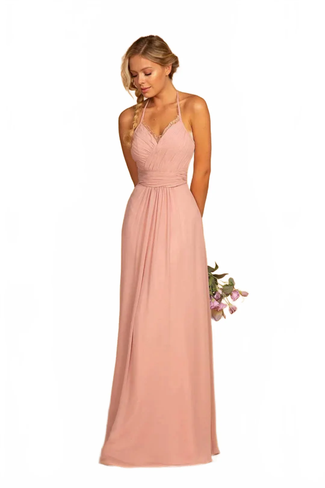 Long V-Neck Pleated Dress by Elizabeth KGL2606 - Image 12