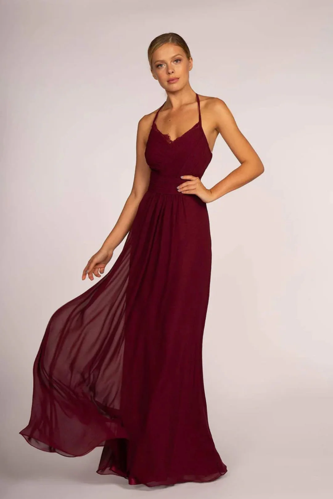 Long V-Neck Pleated Dress by Elizabeth KGL2606 - Image 4