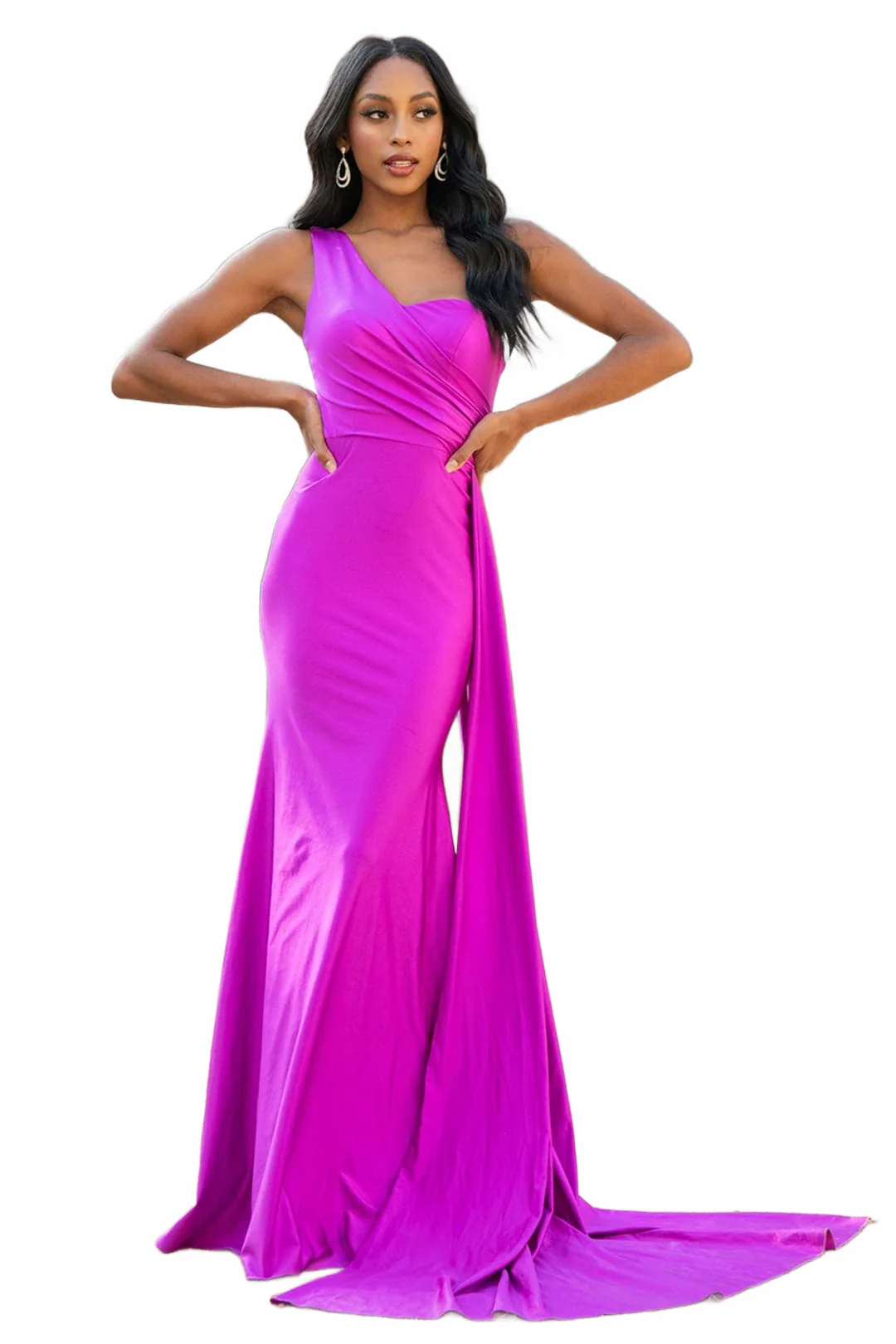 Magenta Bridesmaid Dresses-Inexpensive Amelia Couture 387 One Shoulder - Image 4