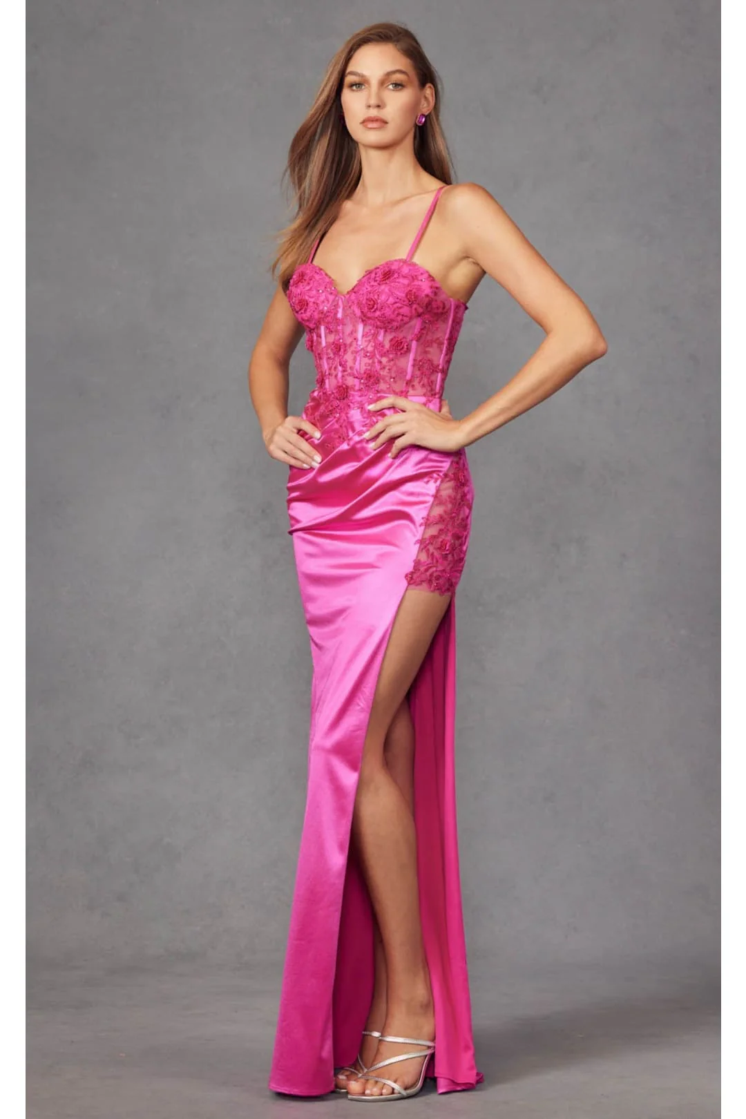 Magenta Bridesmaid Dresses-Inexpensive Corset 3D Floral Juliet JT2476U - Image 2