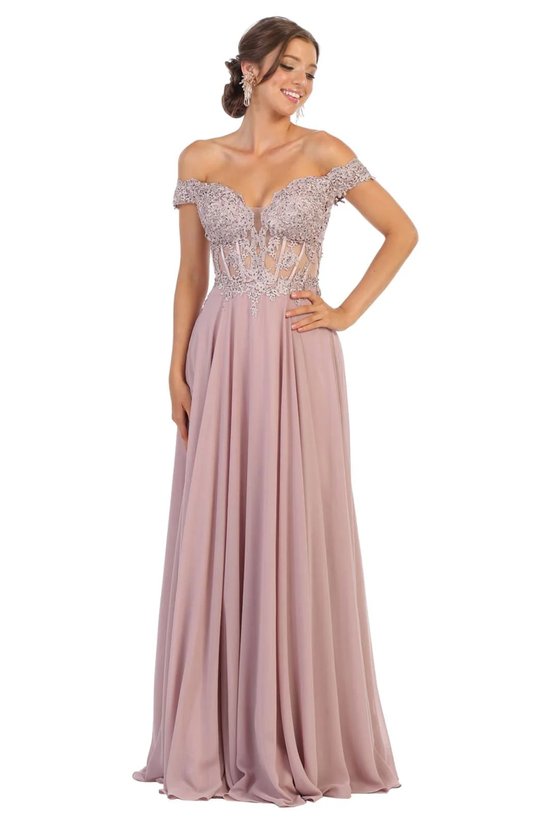 Mauve Bridesmaid Dresses-Inexpensive Chiffon Off Shoulder MQ1714 - Image 6