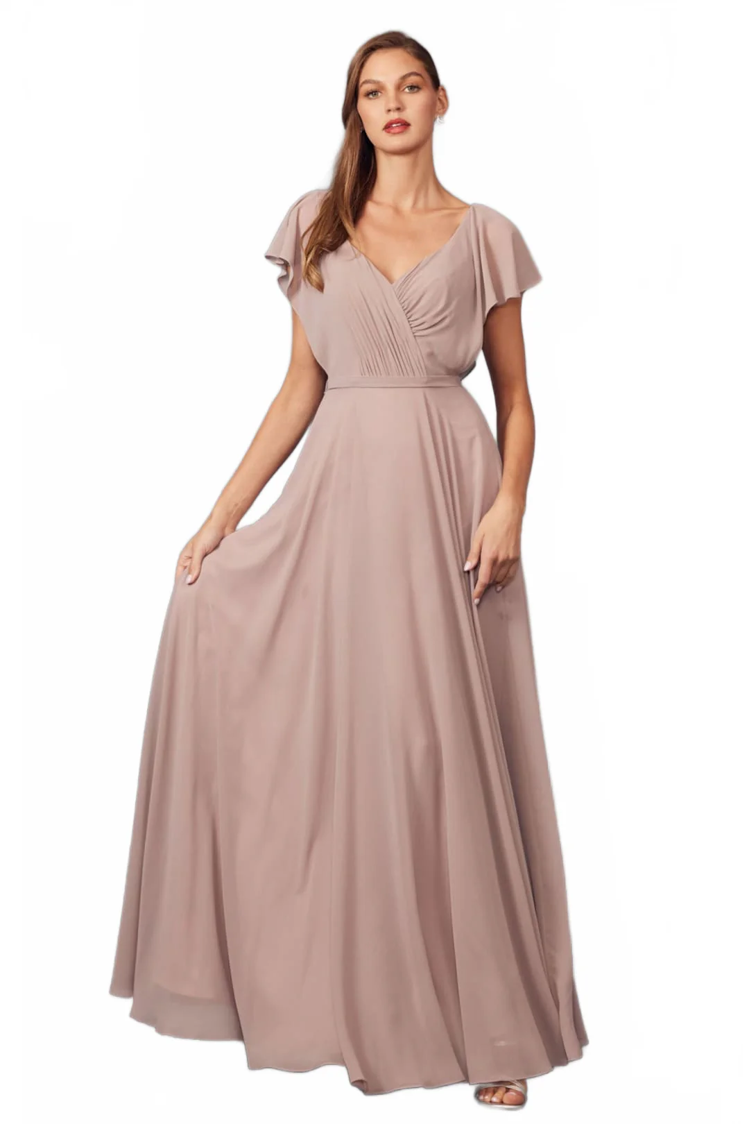 Mauve Bridesmaid Dresses-Inexpensive Long Flutter Gown Juliet 261 - Image 5