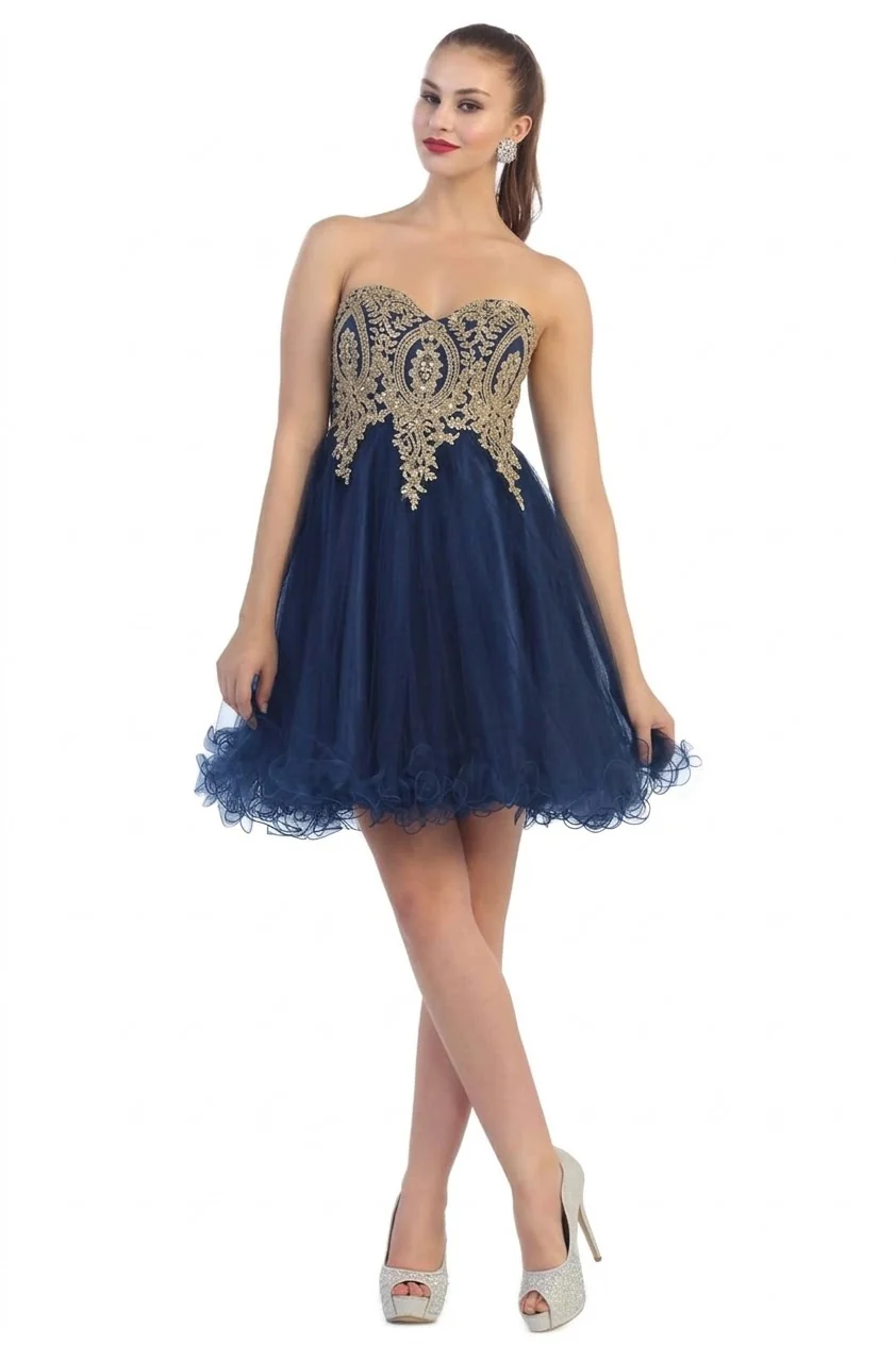 Strapless A Line Embroidered Cute Homecoming Dress MQ1414 - Image 4