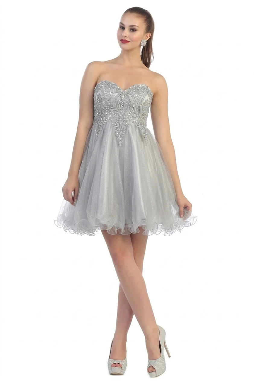 Strapless A Line Embroidered Cute Homecoming Dress MQ1414 - Image 5