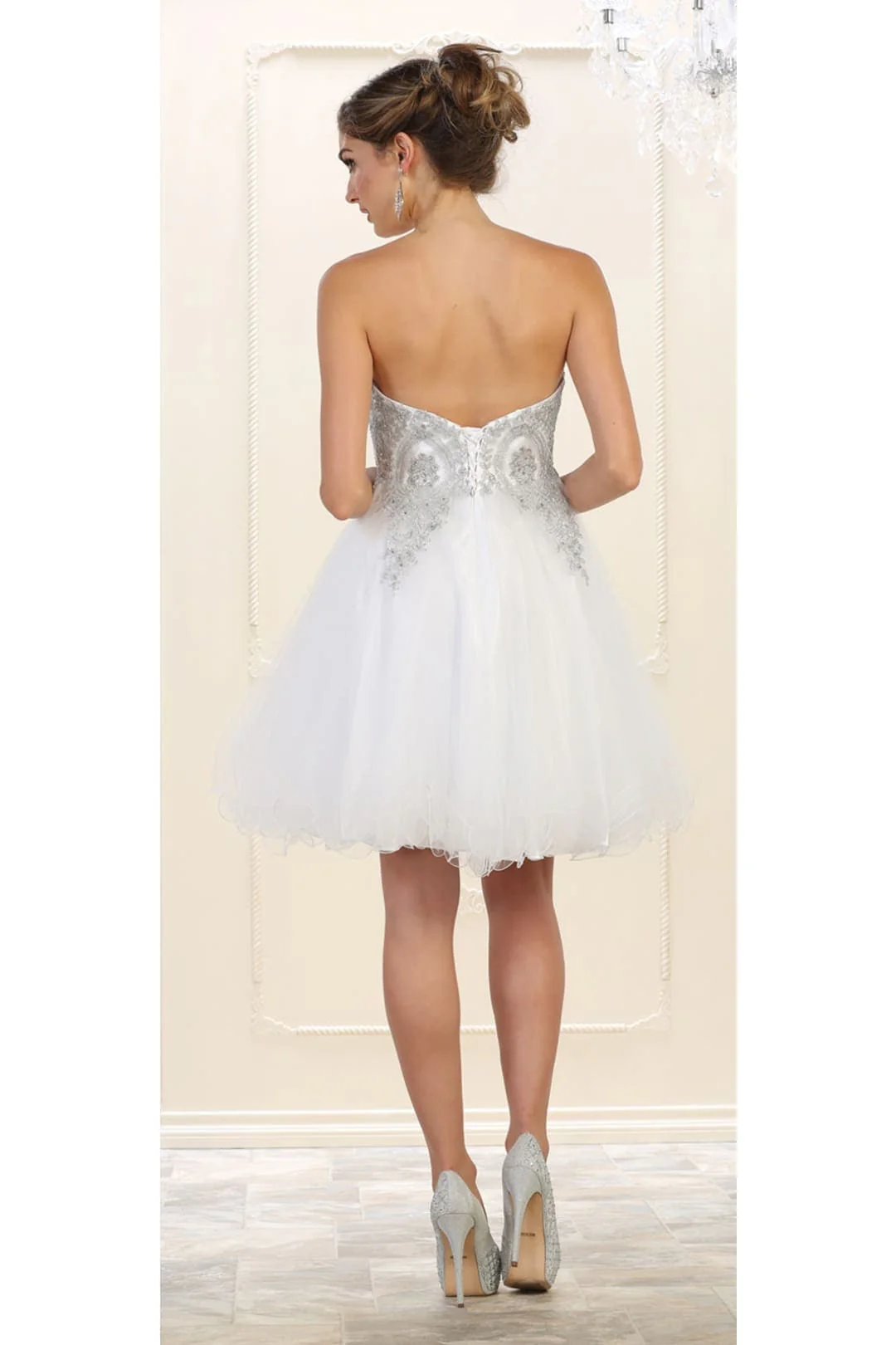 Strapless A Line Embroidered Cute Homecoming Dress MQ1414 - Image 6