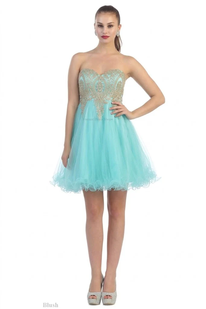 Strapless A Line Embroidered Cute Homecoming Dress MQ1414 - Image 9