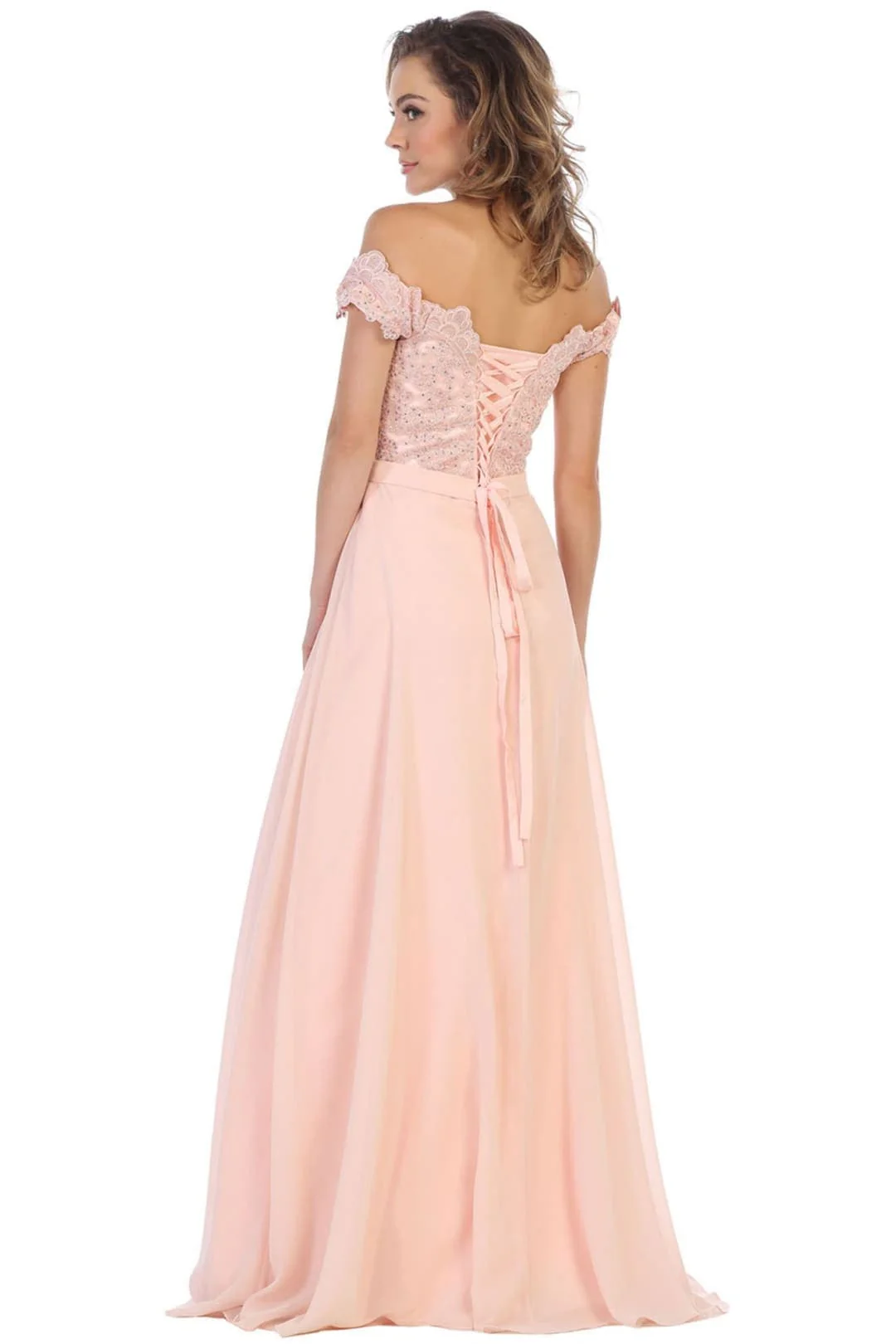 May Queen MQ1601 Off The Shoulder A-Line Corset Back Prom Gown - Image 8