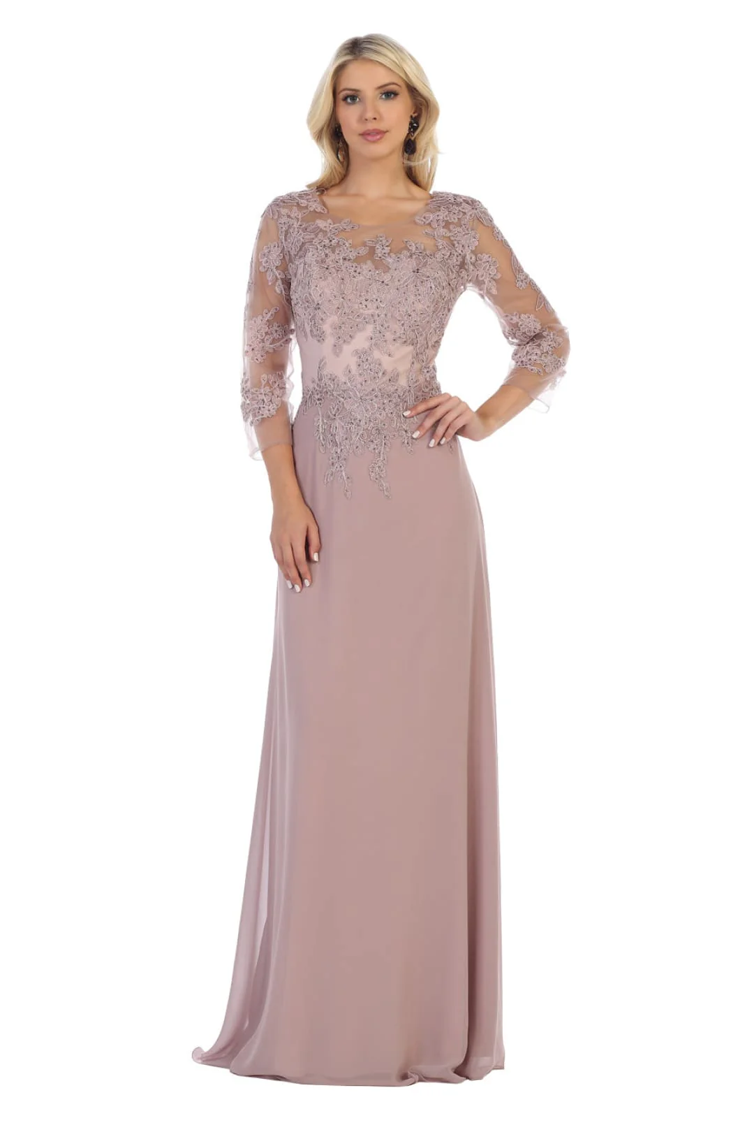 May Queen MQ1637 3/4 Sleeves Long Plus Size Mother Of Bride Dress - Image 7