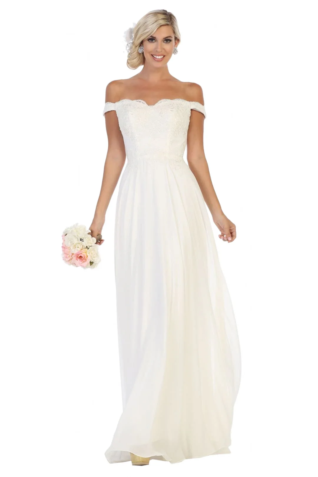 May Queen MQ1644 Off The Shoulder A-line Long Ivory Wedding Gown - Image 4