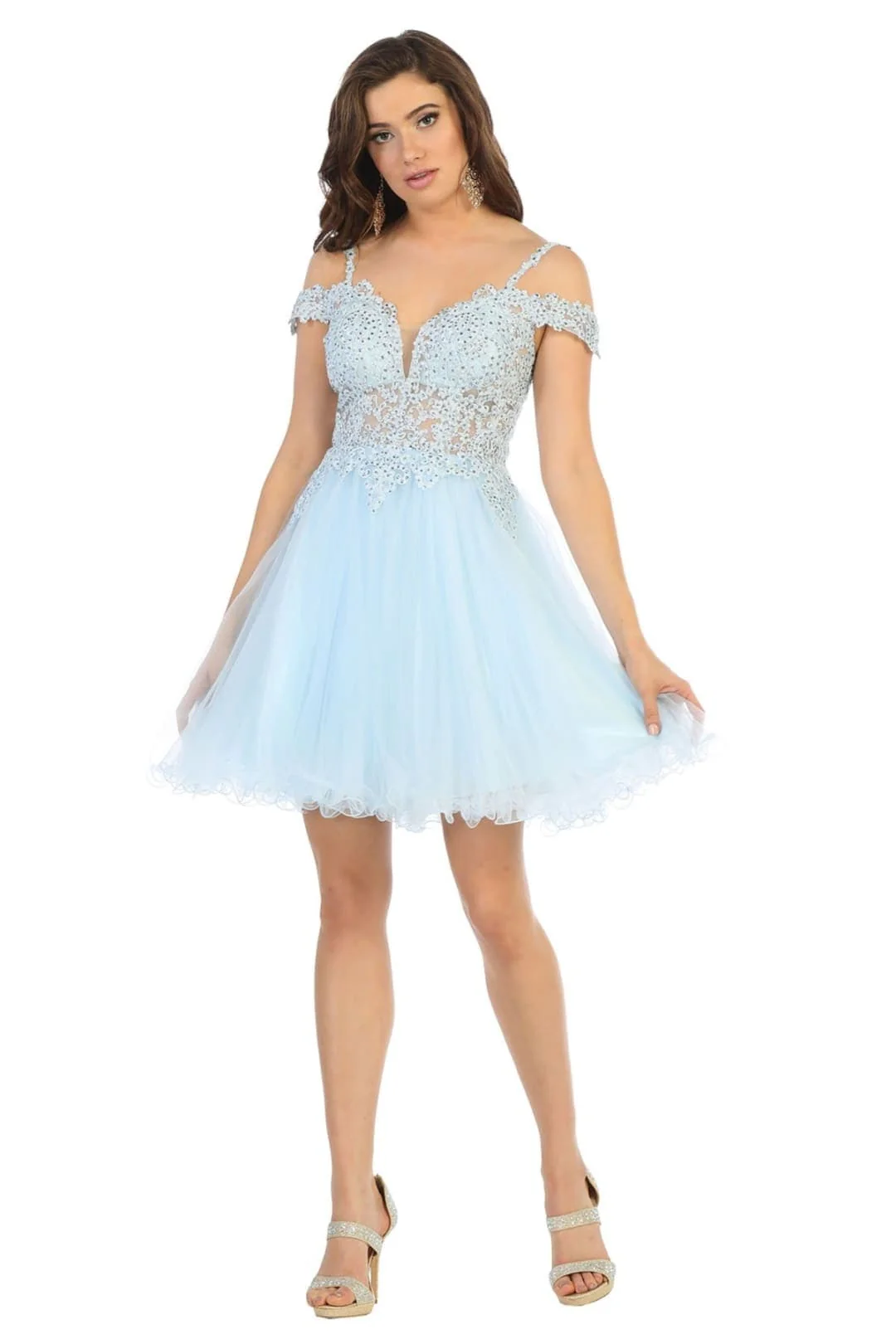 May Queen MQ1668 Cold Shoulder Embroidered A-line Short Prom Dress - Image 3