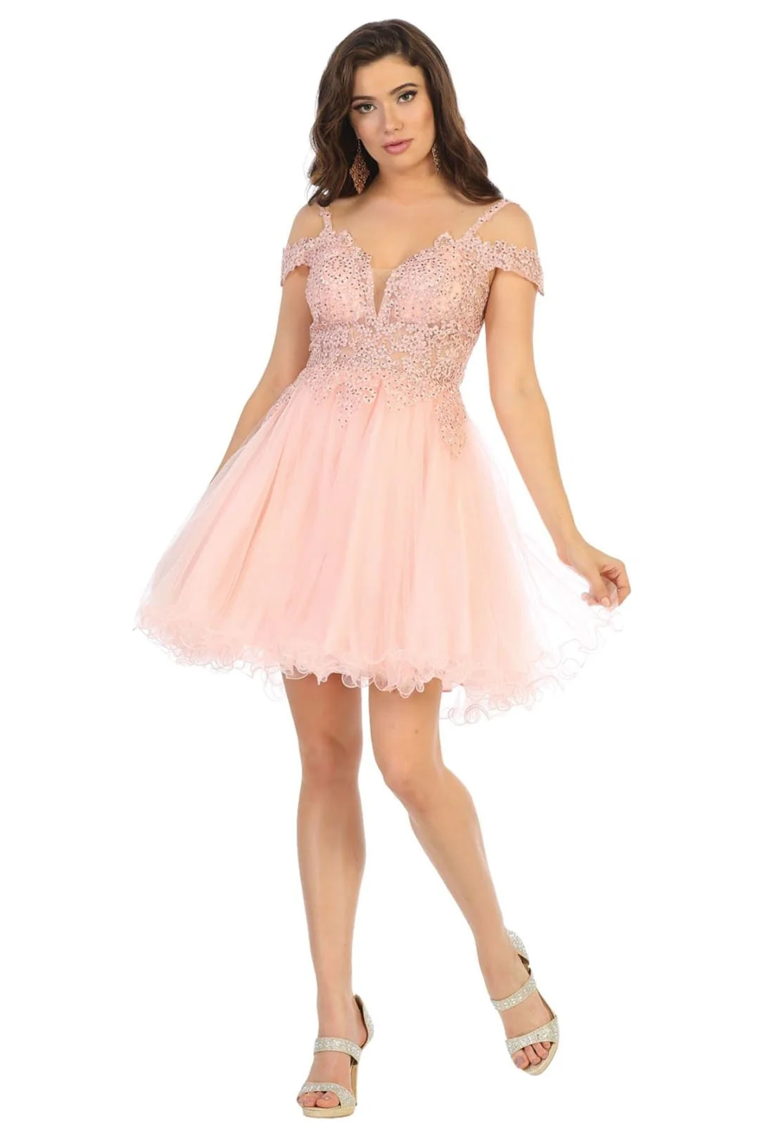 May Queen MQ1668 Cold Shoulder Embroidered A-line Short Prom Dress - Image 5