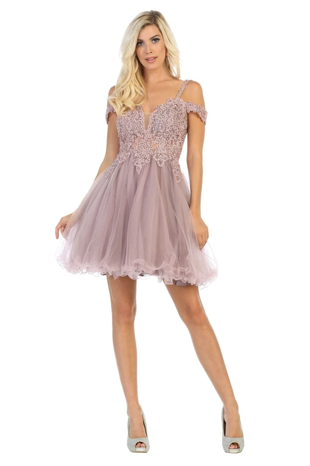 May Queen MQ1668 Cold Shoulder Embroidered A-line Short Prom Dress - Image 7