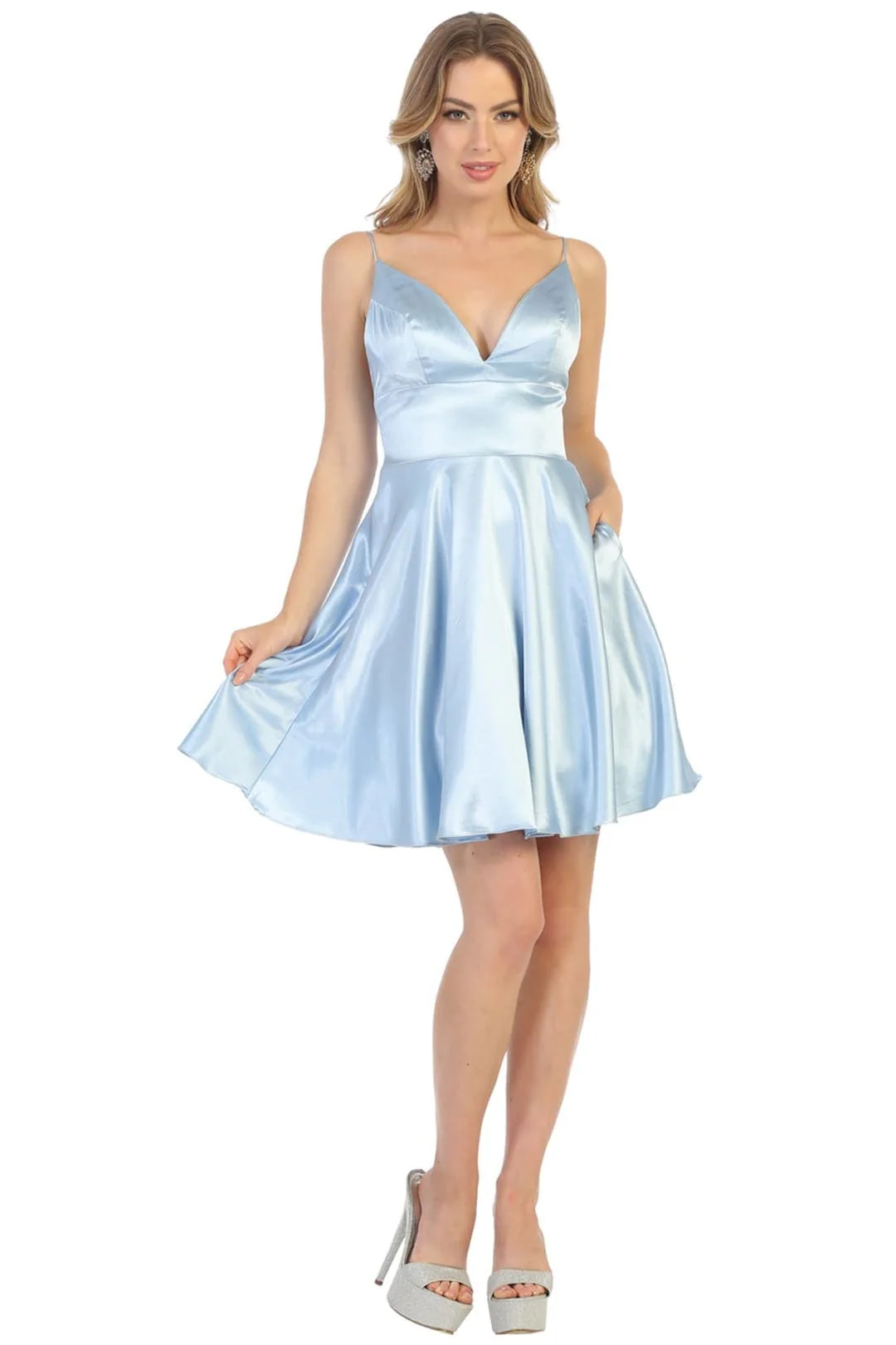 May Queen MQ1770 V Neck A Line Pockets Simple Short Cocktail Dress