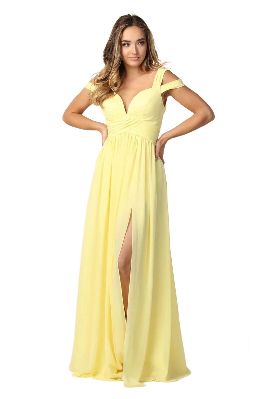 May Queen MQ1848Y Cold Shoulder Plunging V-Neck Yellow Prom Dress - Image 5