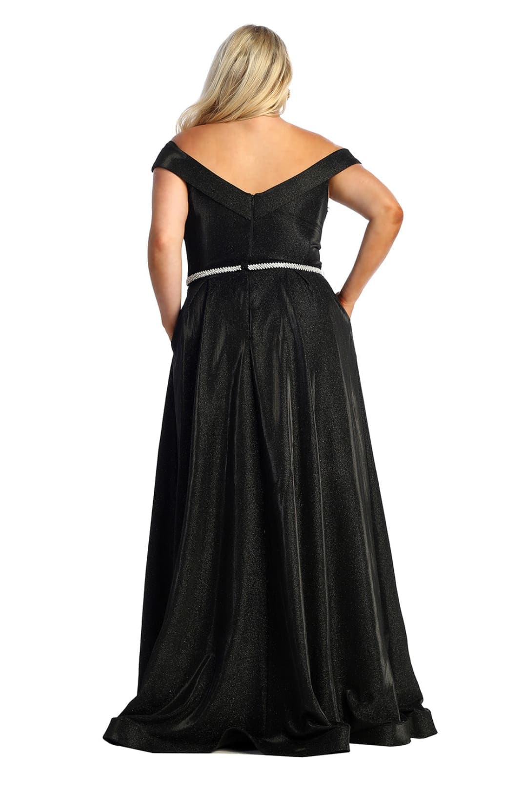 May Queen MQ1876B Side Pockets Off Shoulder Gala Plus Size Black Dress - Image 2