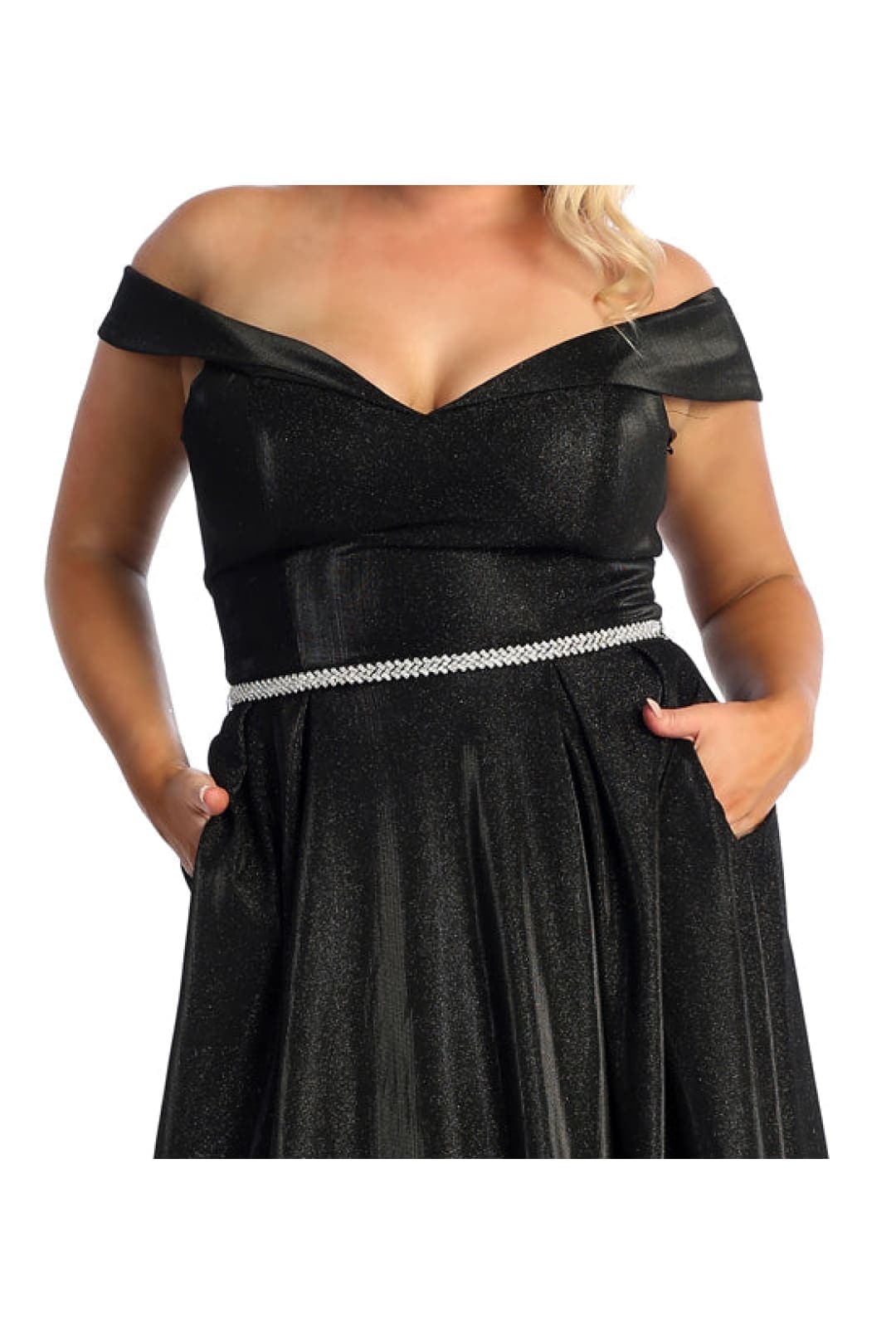 May Queen MQ1876B Side Pockets Off Shoulder Gala Plus Size Black Dress - Image 3