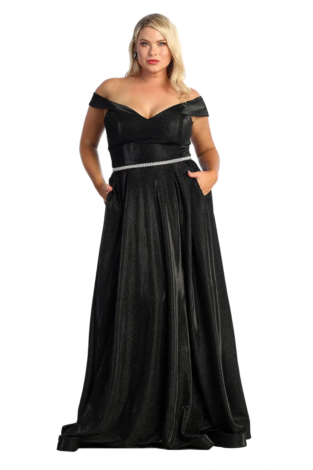 May Queen MQ1876B Side Pockets Off Shoulder Gala Plus Size Black Dress - Image 5