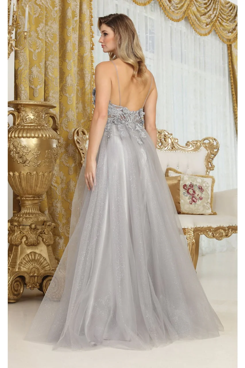 May Queen MQ2011 Spaghetti Strap Floral Embellished Tulle Evening Gown - Image 8