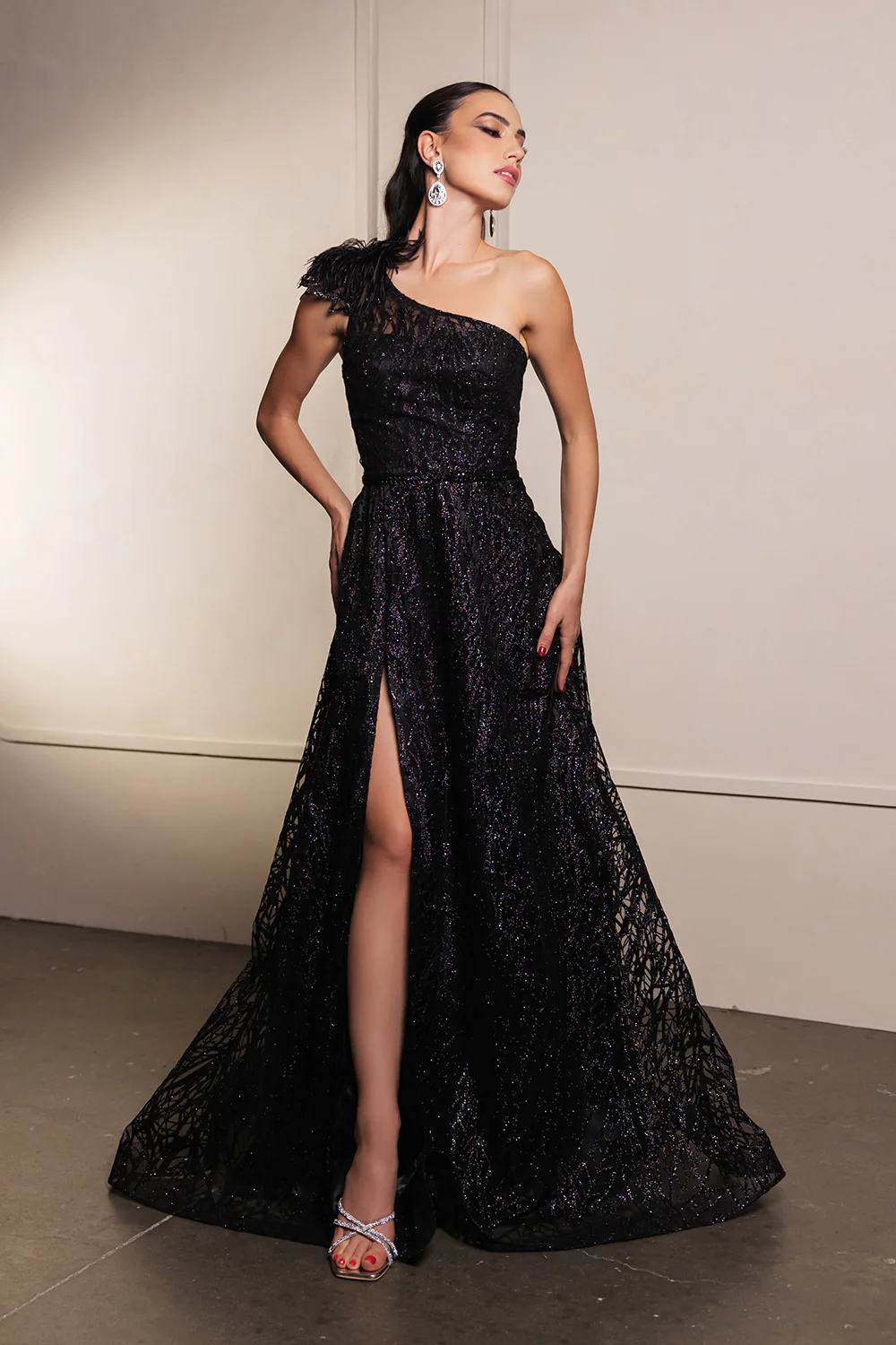 May Queen MQ2024 Asymmetrical Embellished Gala Gown with Slit - Image 4
