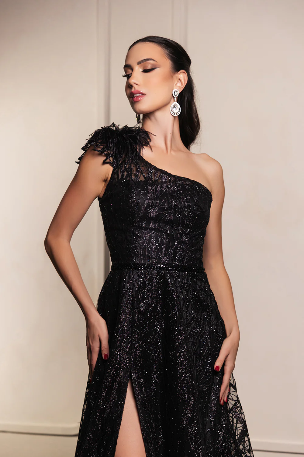 May Queen MQ2024 Asymmetrical Embellished Gala Gown with Slit - Image 5