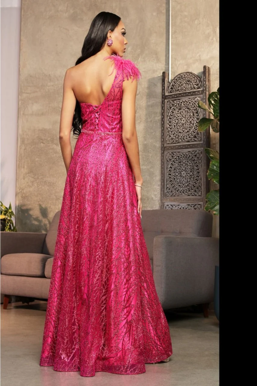May Queen MQ2024 Asymmetrical Embellished Gala Gown with Slit - Image 6