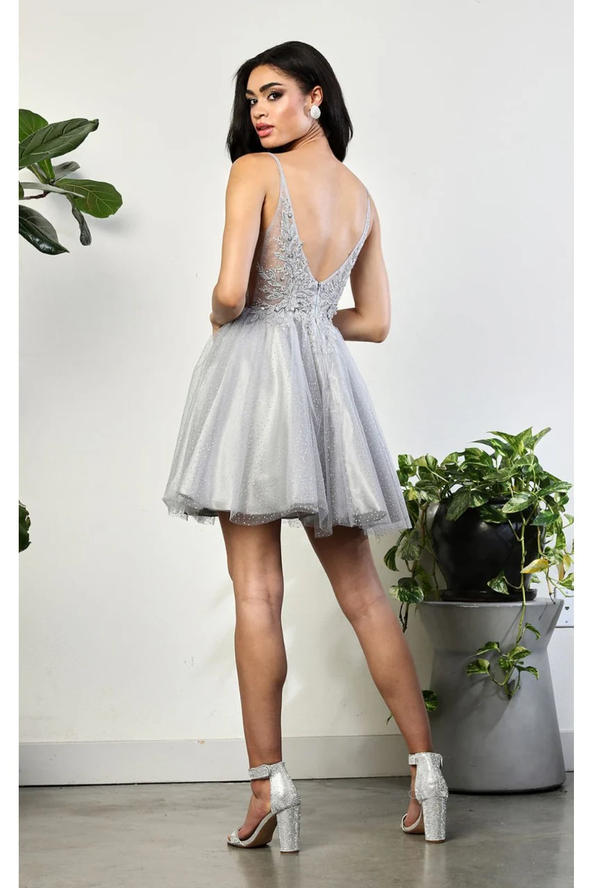 May Queen MQ2025 Lace Appliqued Spaghetti Strap Glitter Hoco Dress - Image 11