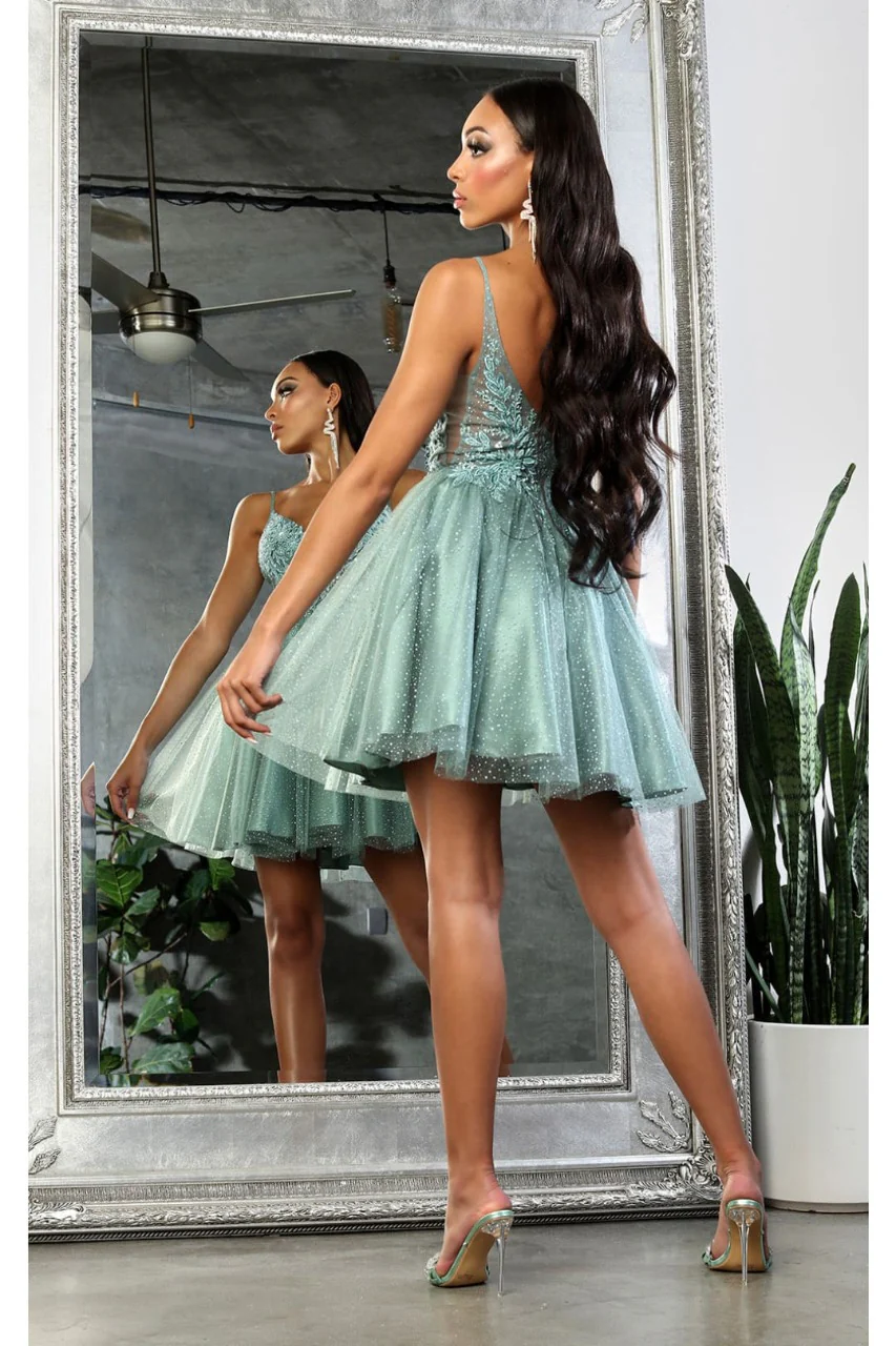 May Queen MQ2025 Lace Appliqued Spaghetti Strap Glitter Hoco Dress - Image 8