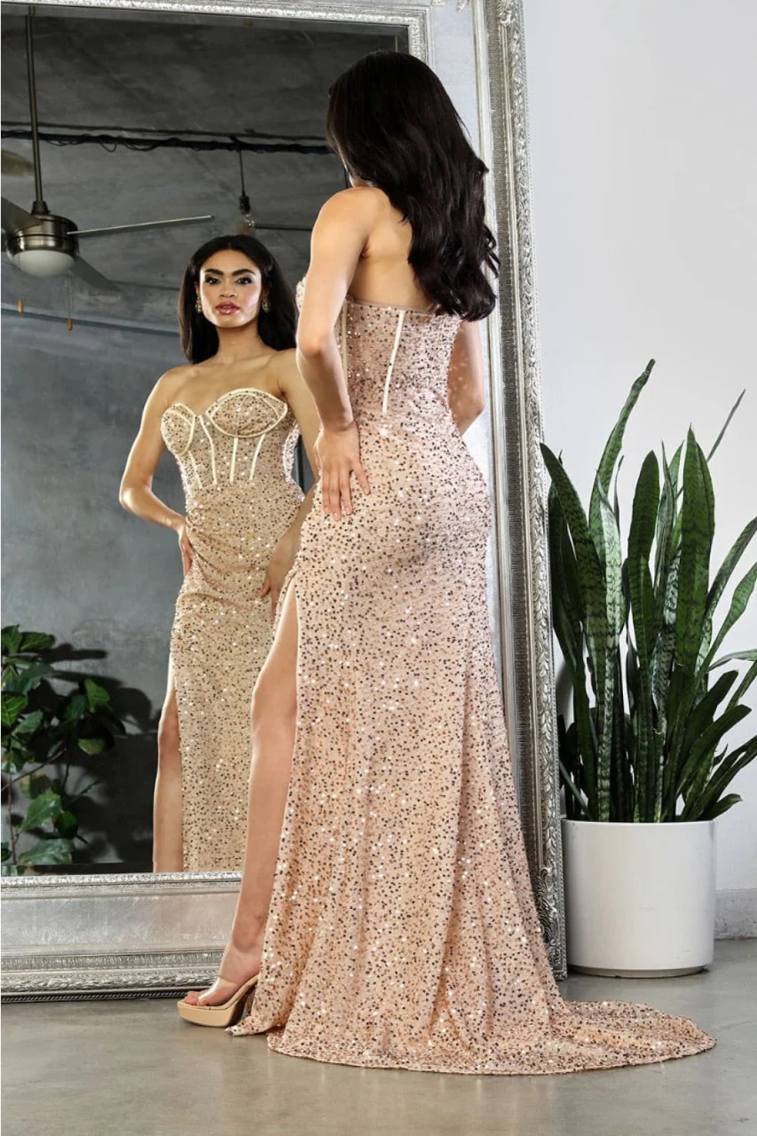 May Queen MQ2034 Strapless Sequin Prom Long Gown - Image 10