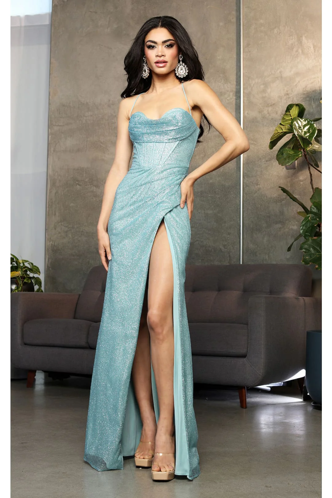 May Queen MQ2037 Spaghetti Straps Glitter Corset Special Occasion Gown - Image 5