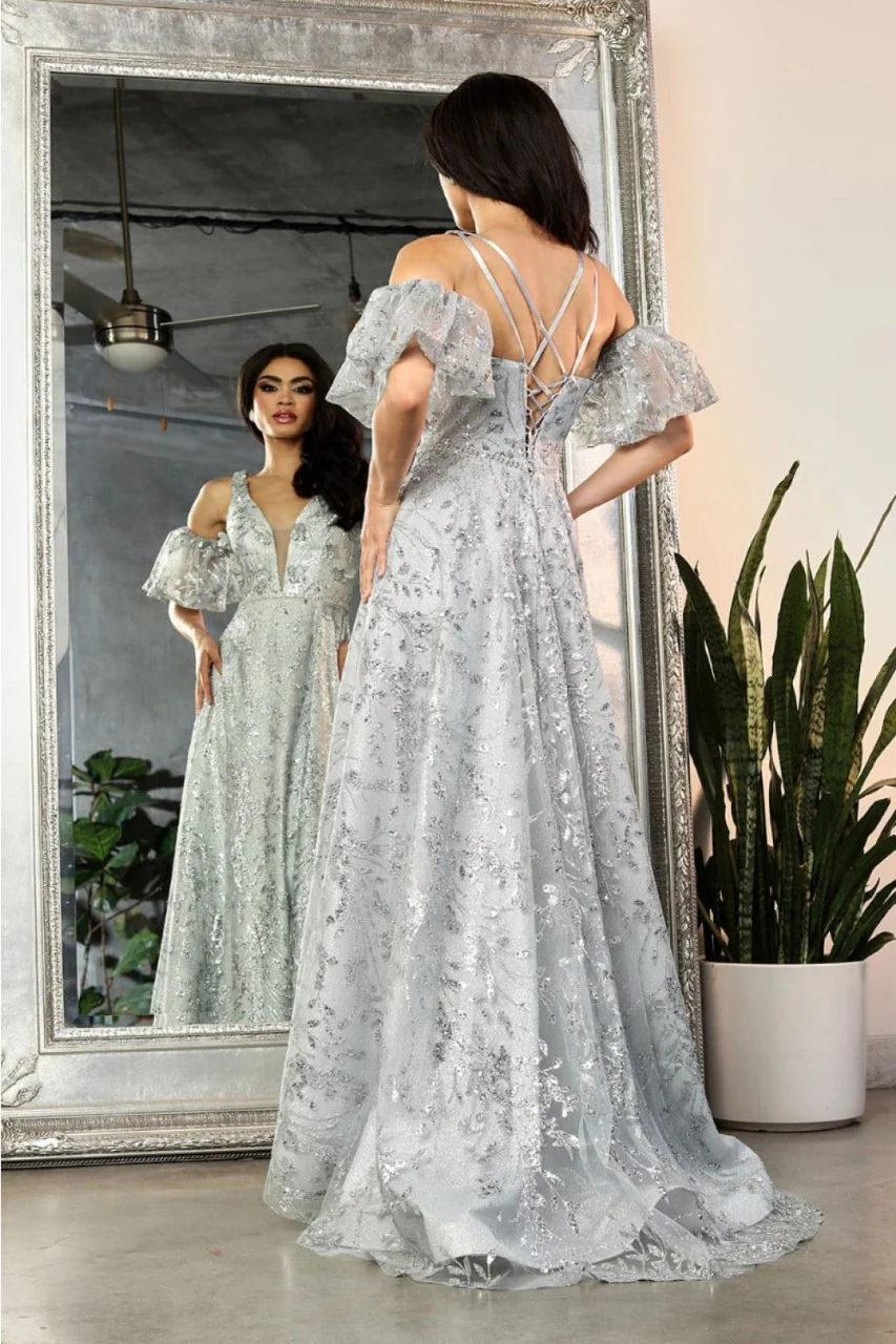 May Queen MQ2038 Floral Applique Glitter High Slit Gala Long Gown - Image 5