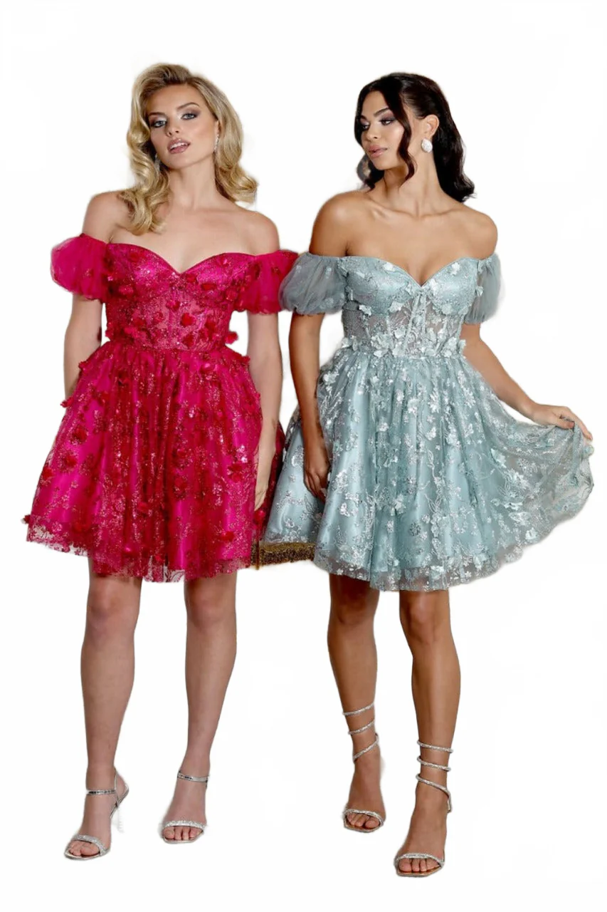 May Queen MQ2040 Corset Bodice 3D Flower Sweetheart Party Dress - Image 12