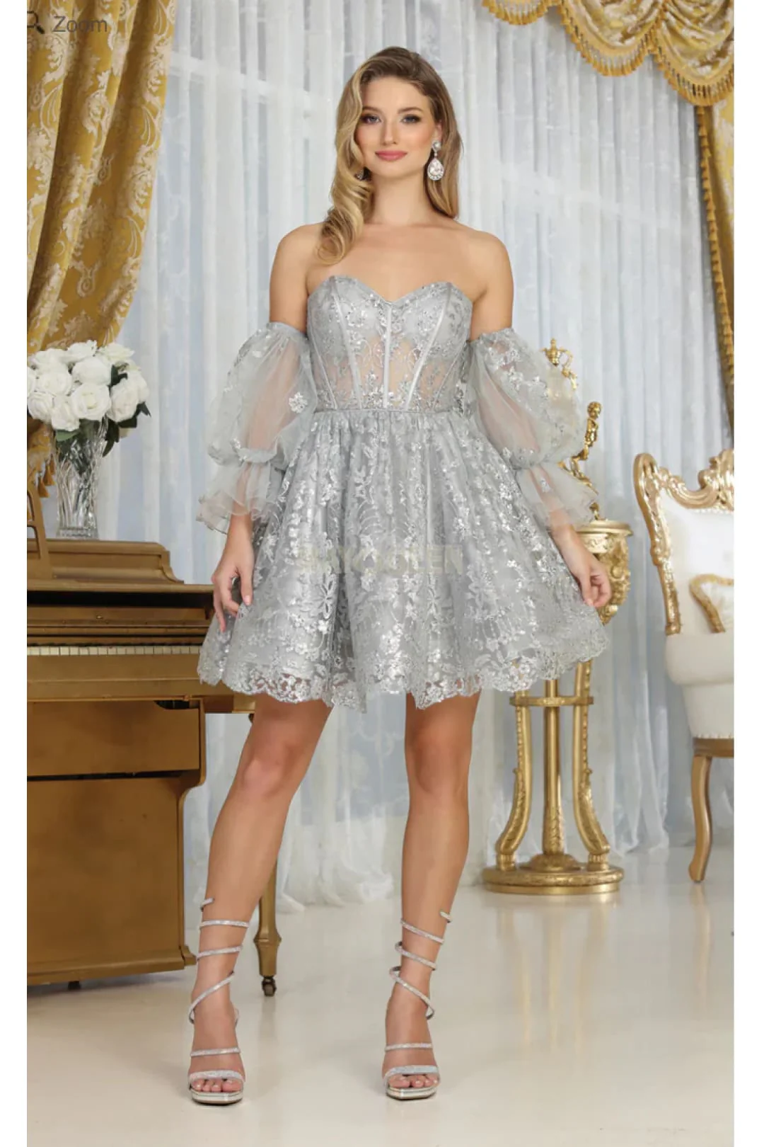 May Queen MQ2041 Detachable Sleeves Sweetheart Glitter Cocktail Dress - Image 9