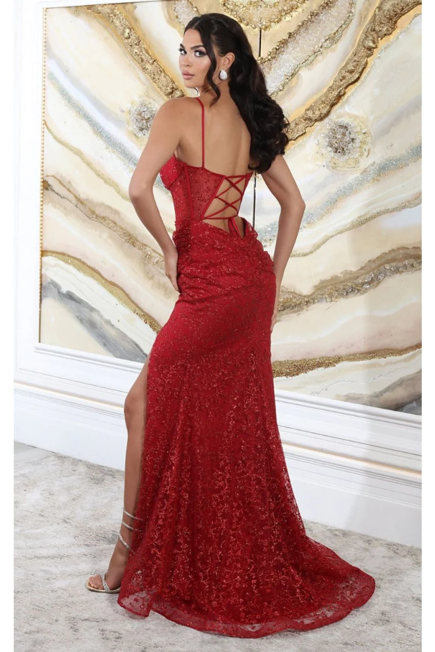 May Queen MQ2054 Spaghetti Strap Gala High Slit Long Dress - Image 7