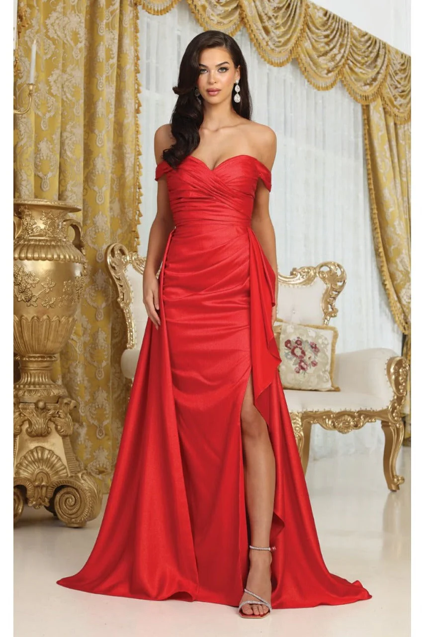 May Queen MQ2056 Off-Shoulder Taffeta Formal High Slit Long Gown - Image 6