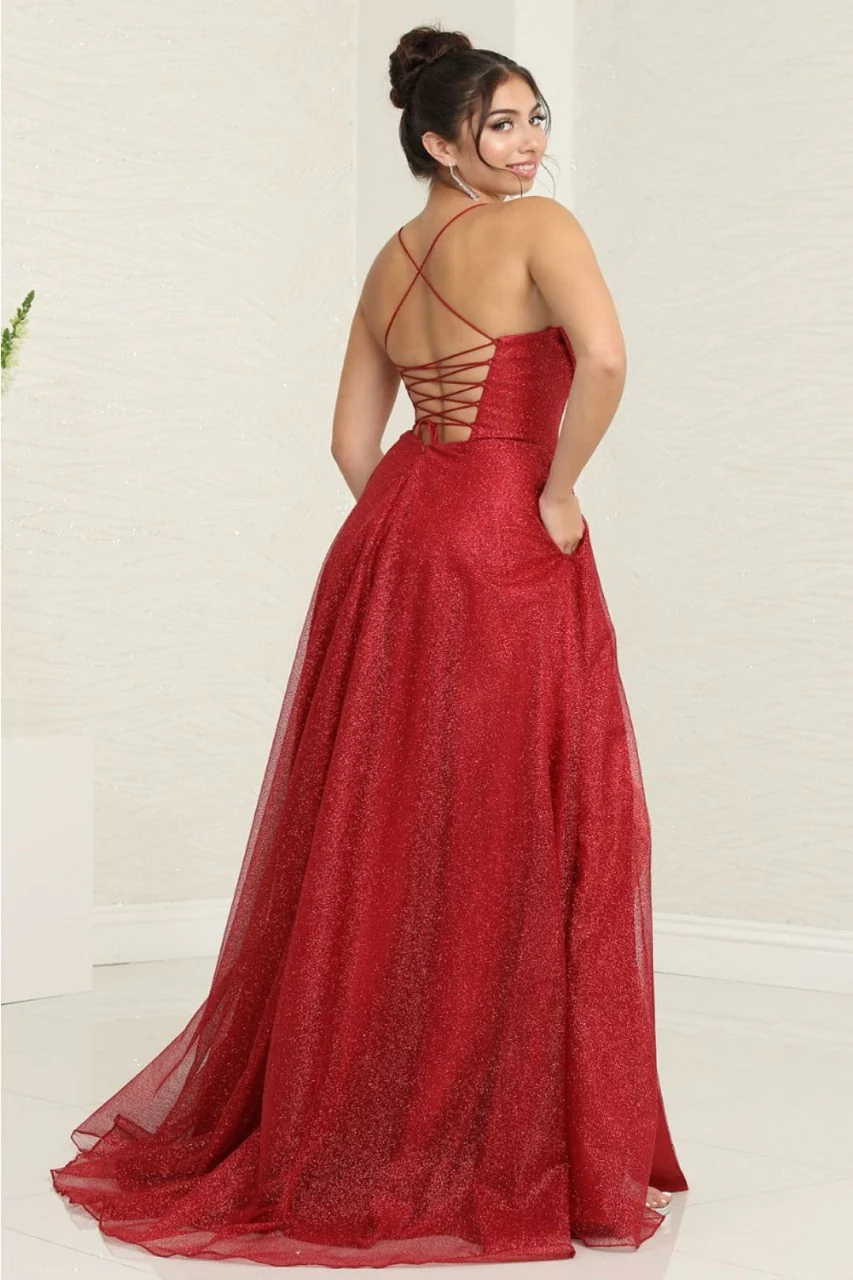 May Queen MQ2064 Glitter Corset Bodice A-Line Pageant Evening Dress - Image 4