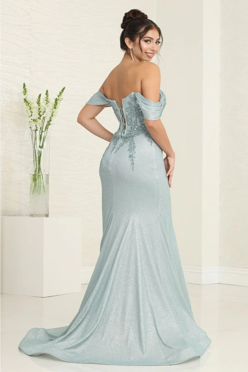 May Queen MQ2104 Draped Sleeves Corset Glitter Red Carpet Gown - Image 4